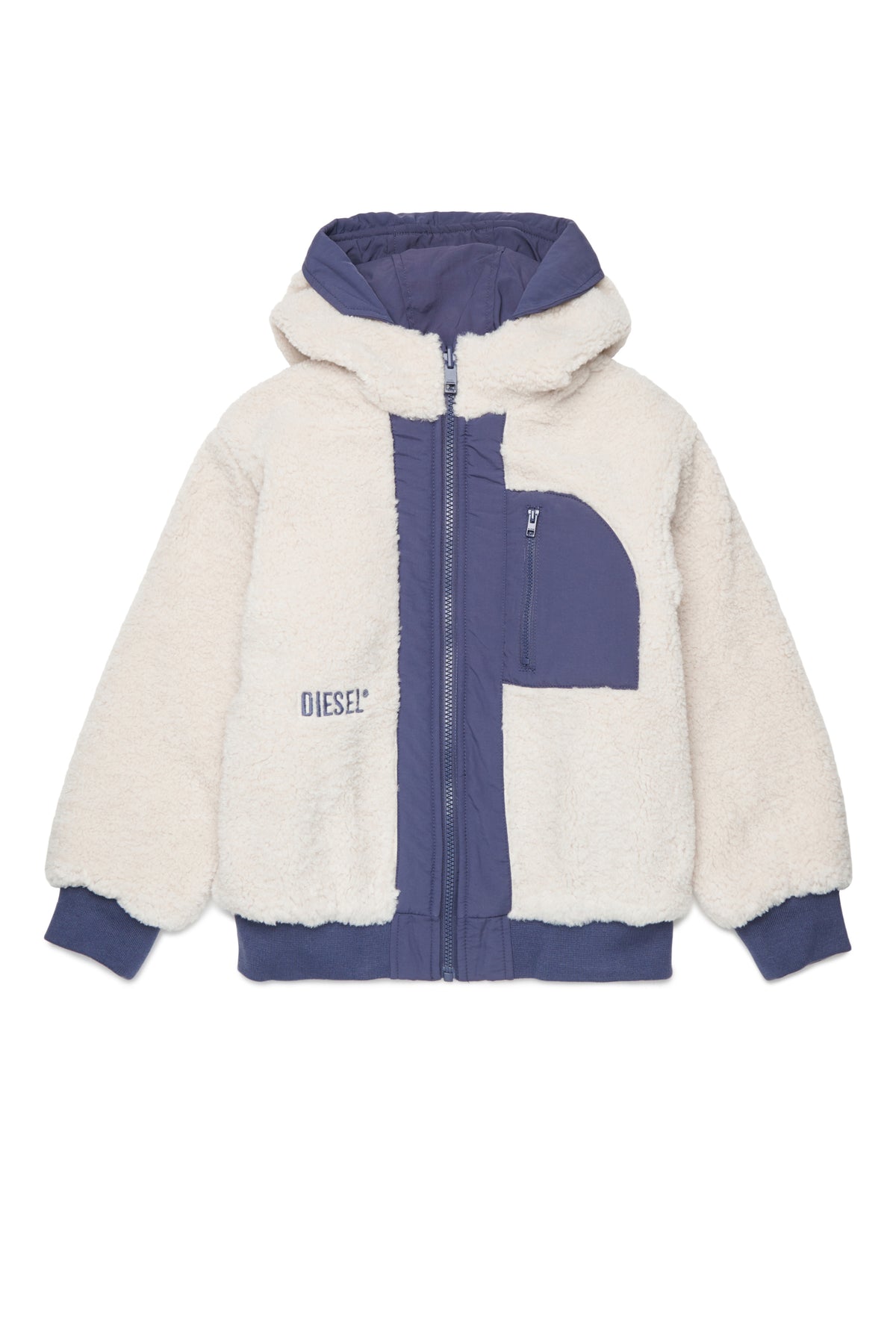 Reversible teddy jacket with hood