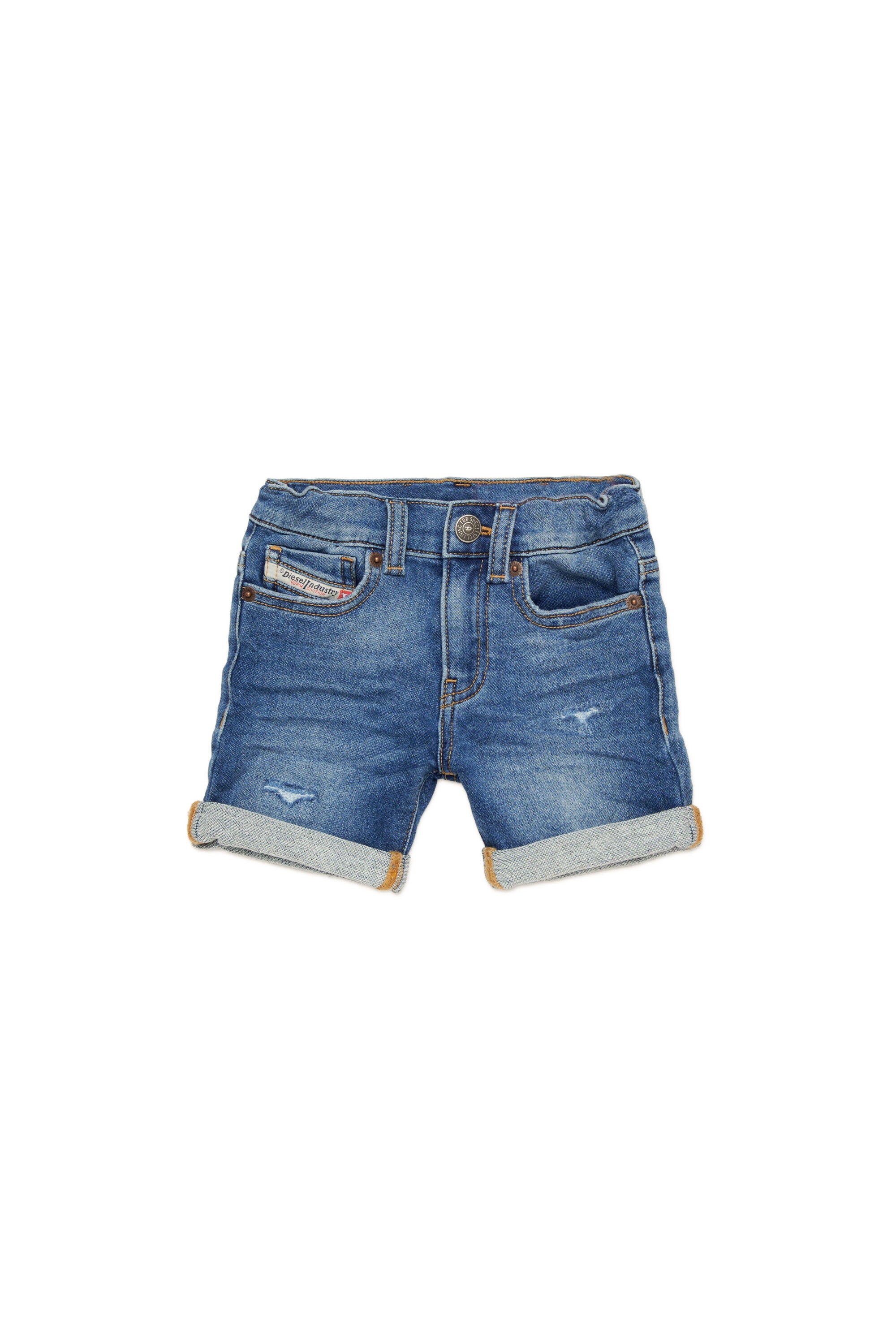 Mid-blue JoggJeans® shorts with breaks