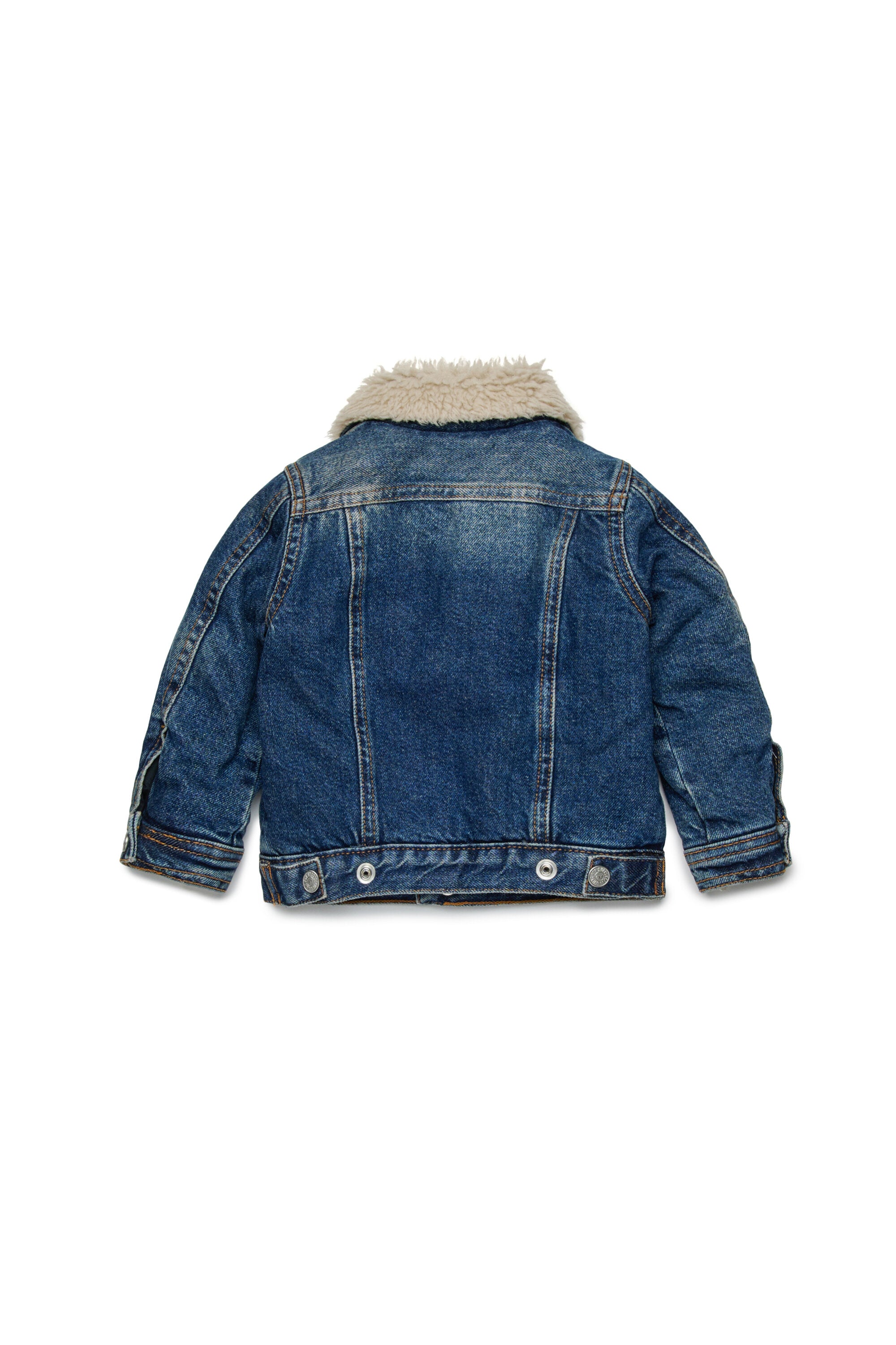 Dirty effect denim trucker jacket with teddy inner