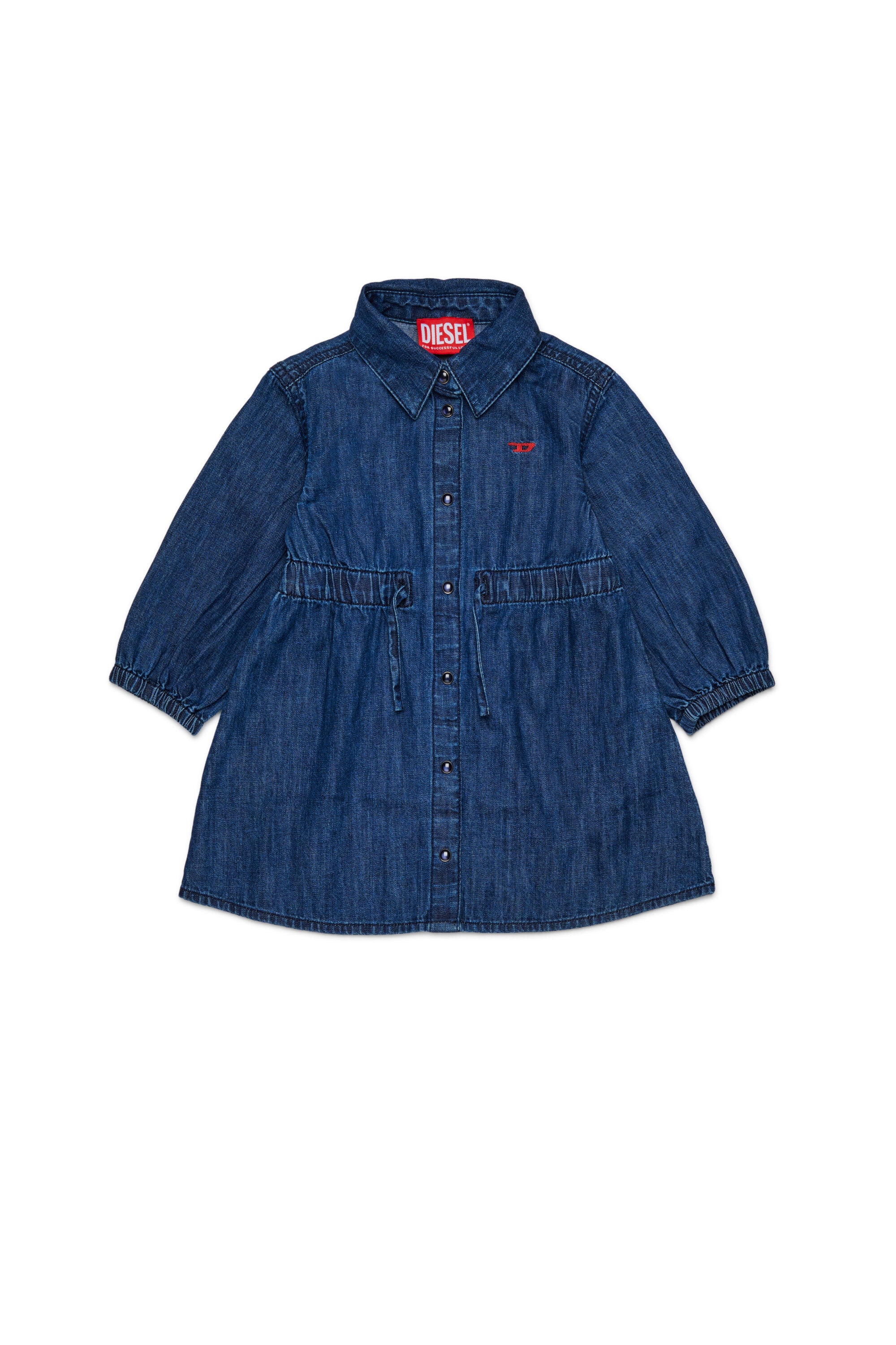 Lightweight denim dress with drawstrings