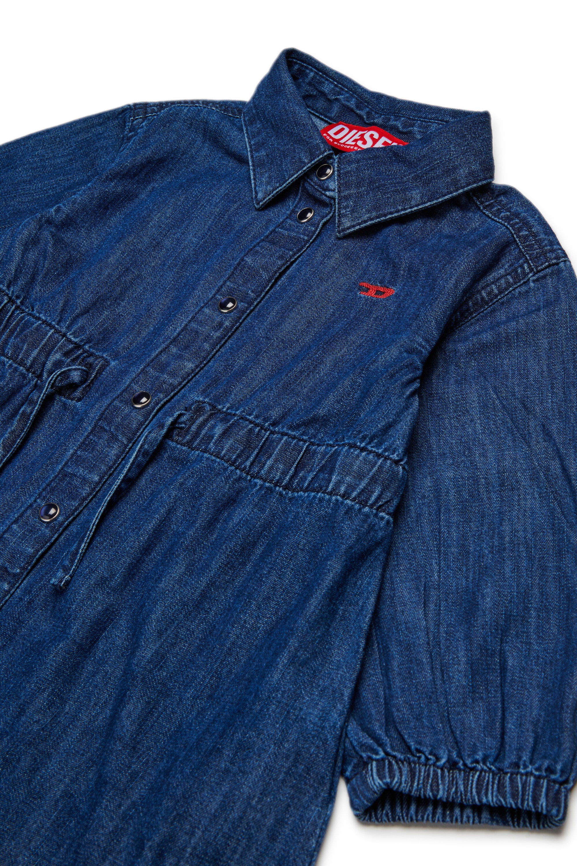 Lightweight denim dress with drawstrings