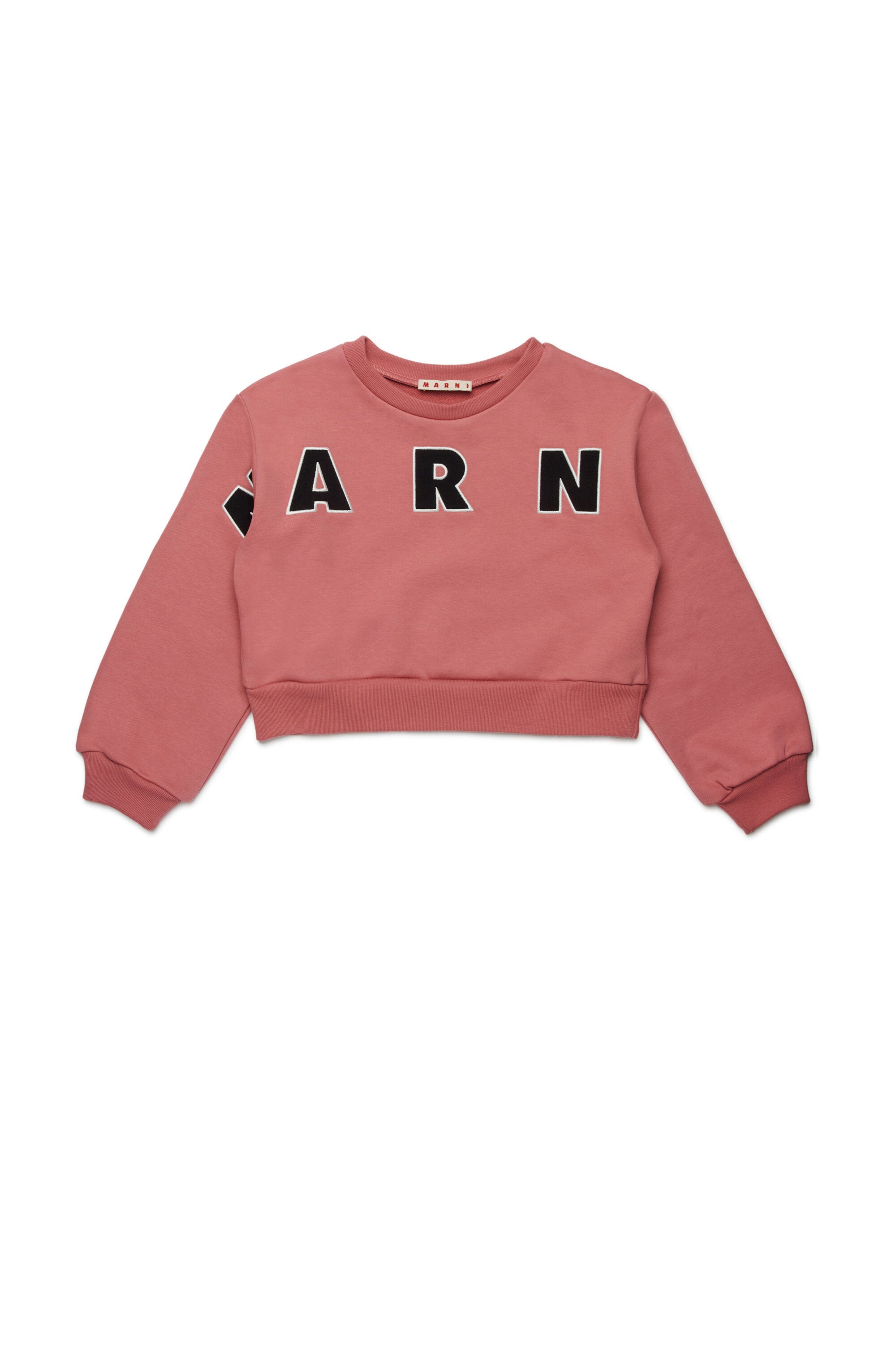Cropped crew-neck sweatshirt with embroidered Marni patch logo