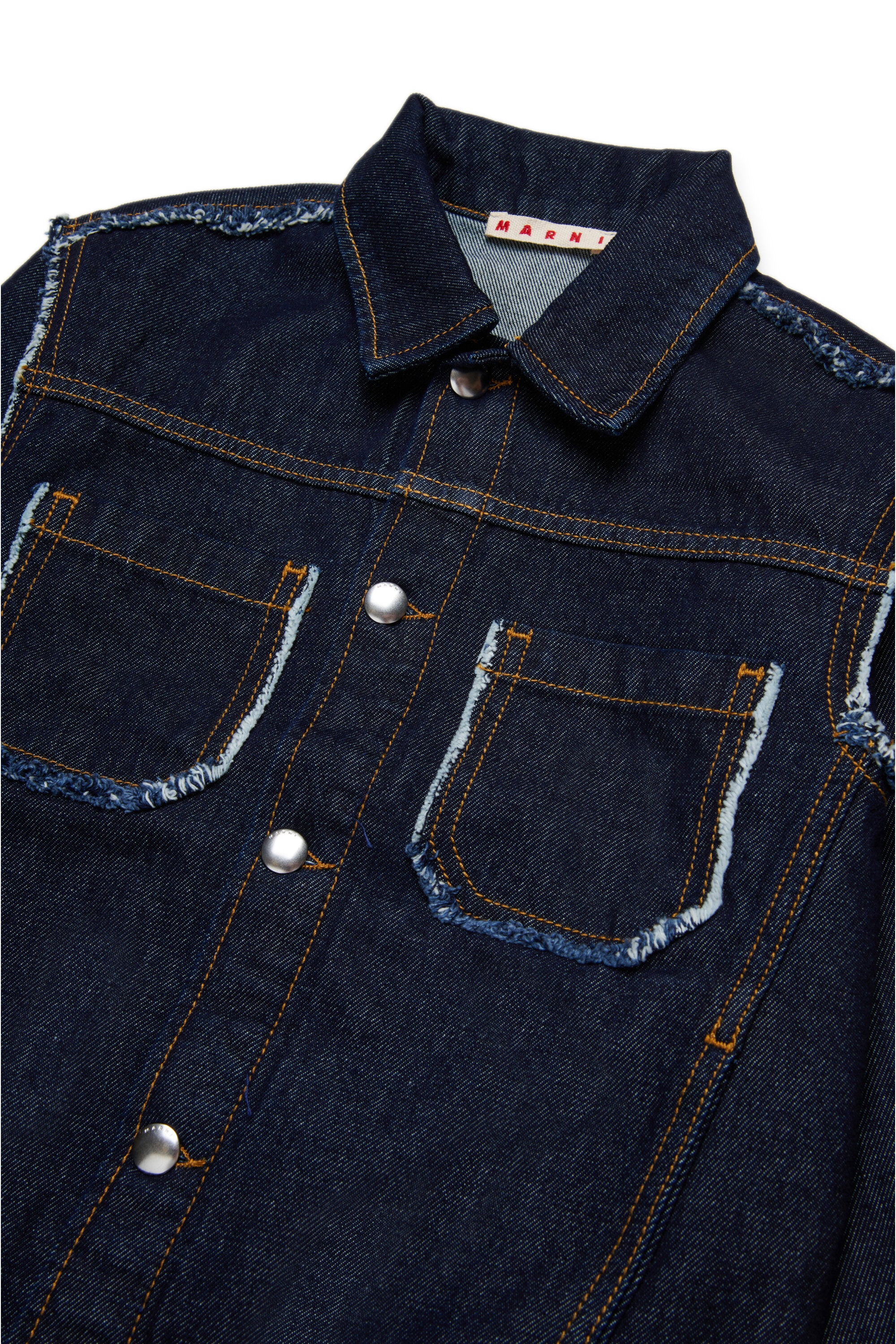 Dark denim jacket with frayed details