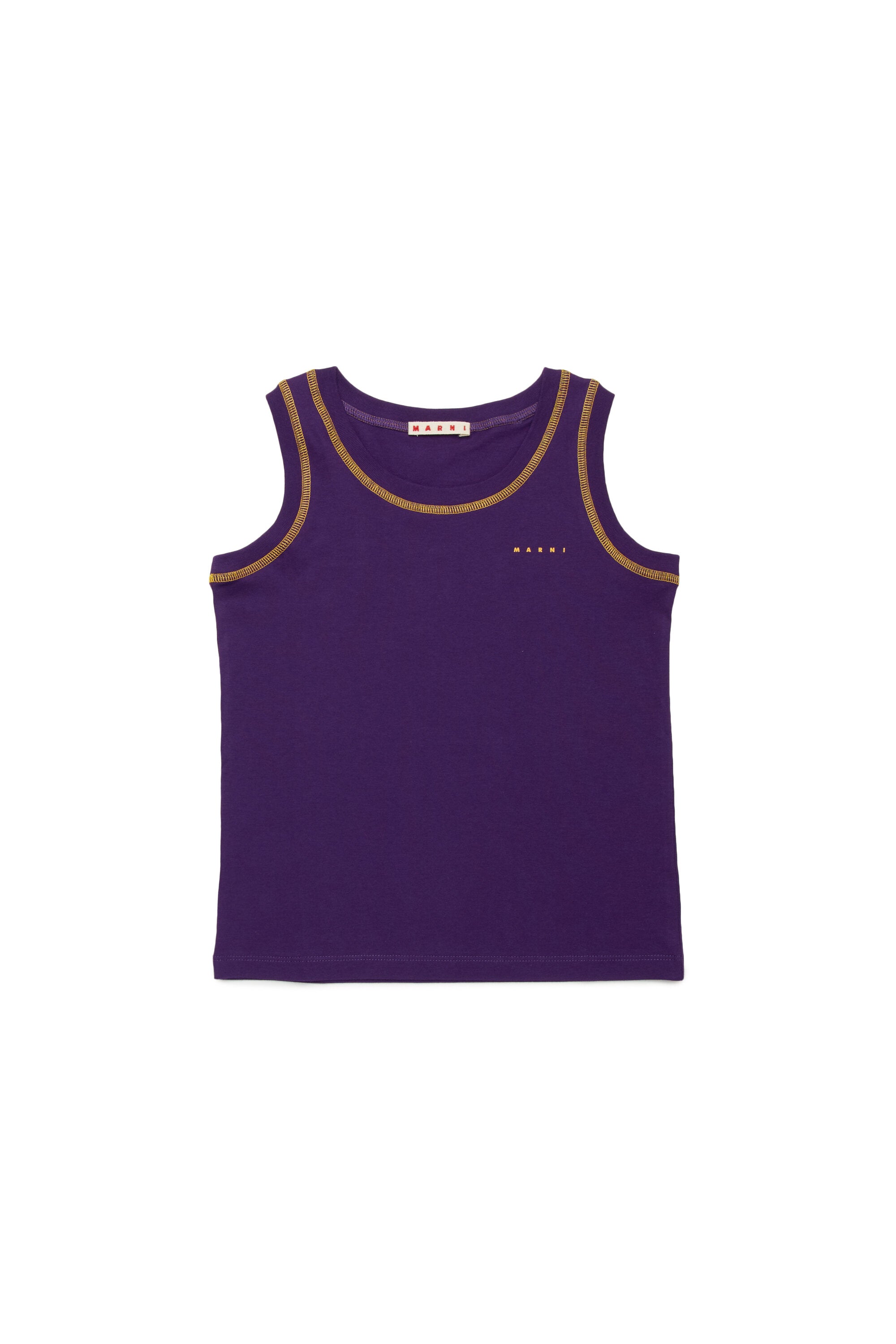Sleeveless T-shirt with contrasting seams