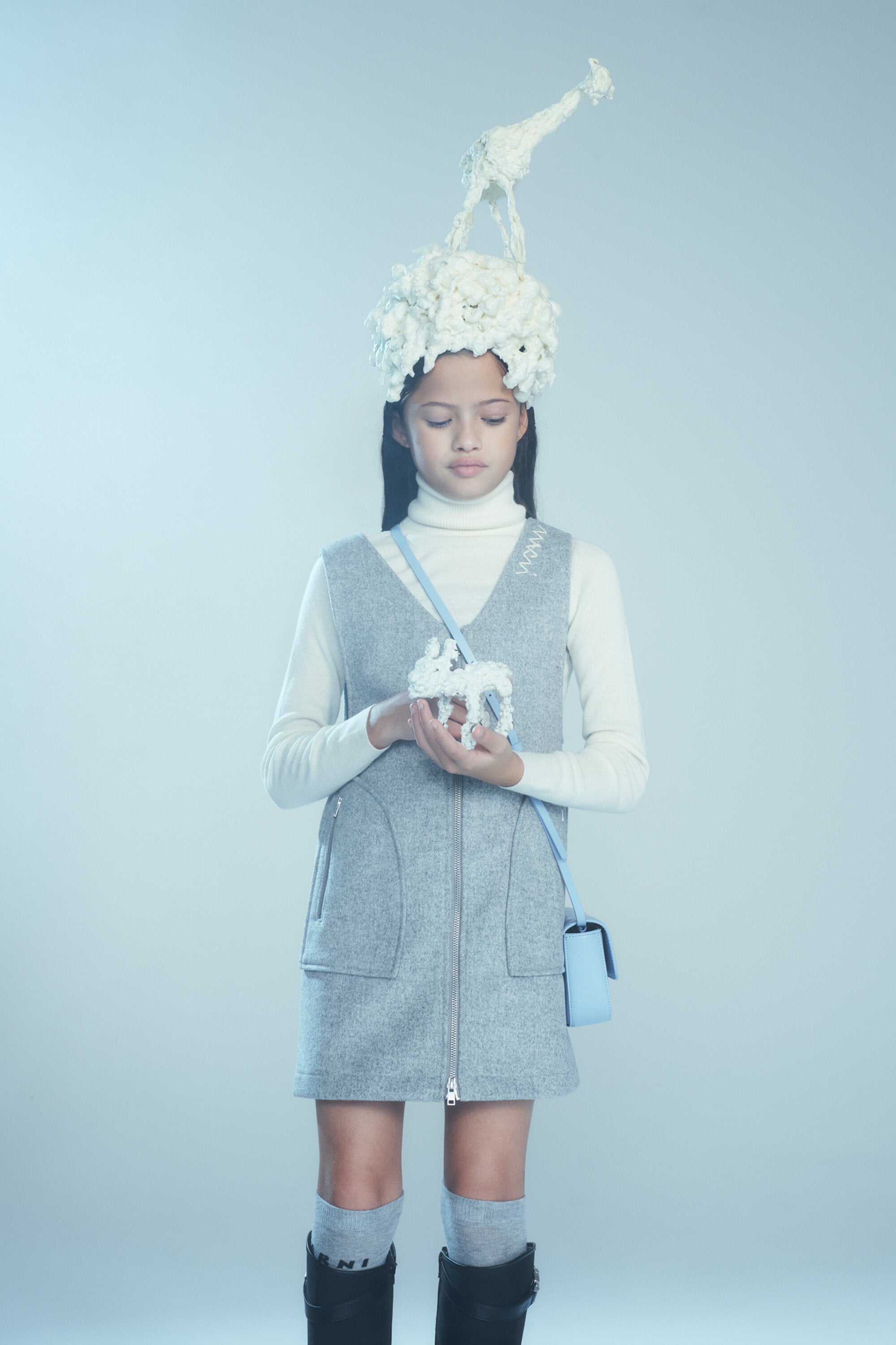 Wool-blend cloth mini sleeveless dress