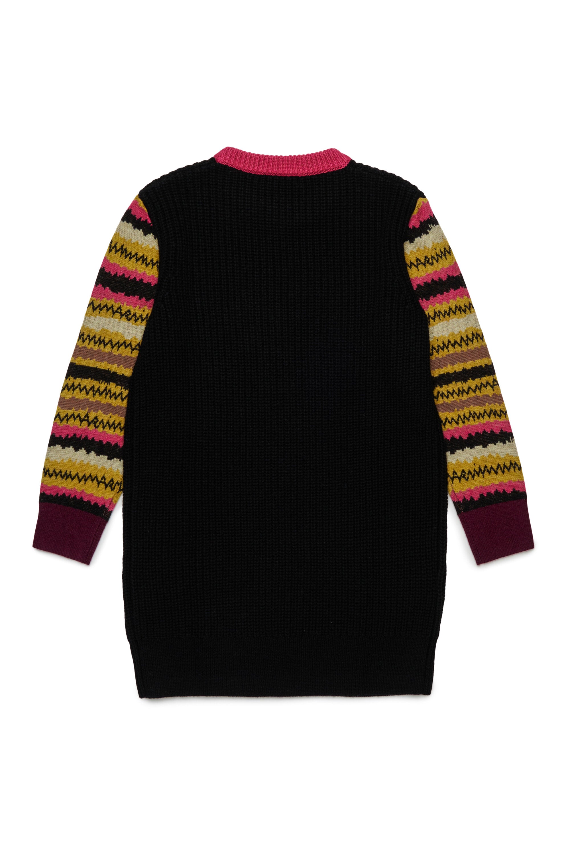 Wool-blend mini dress with Rock Doll patterned sleeves