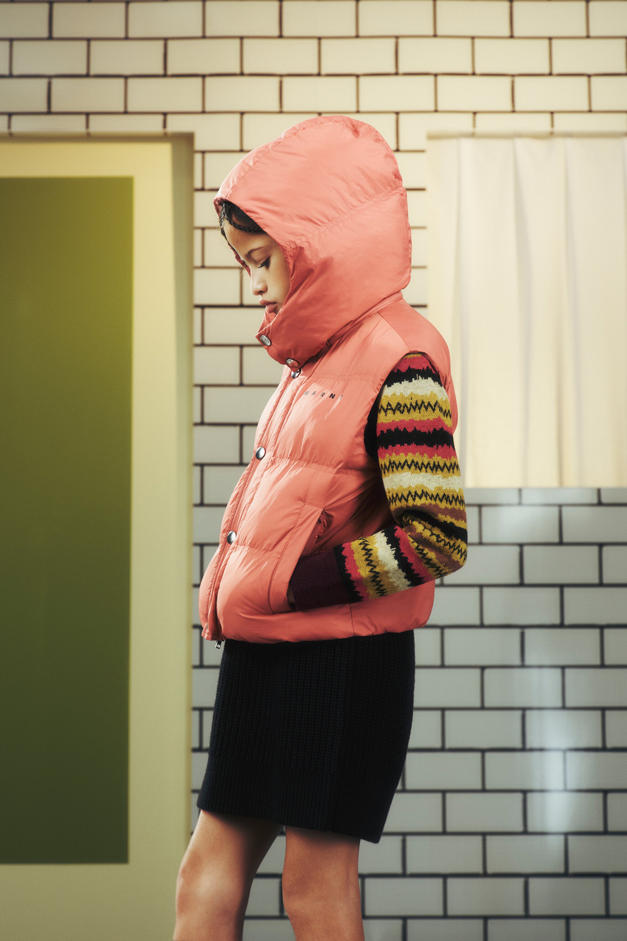 Hooded padded vest with logo