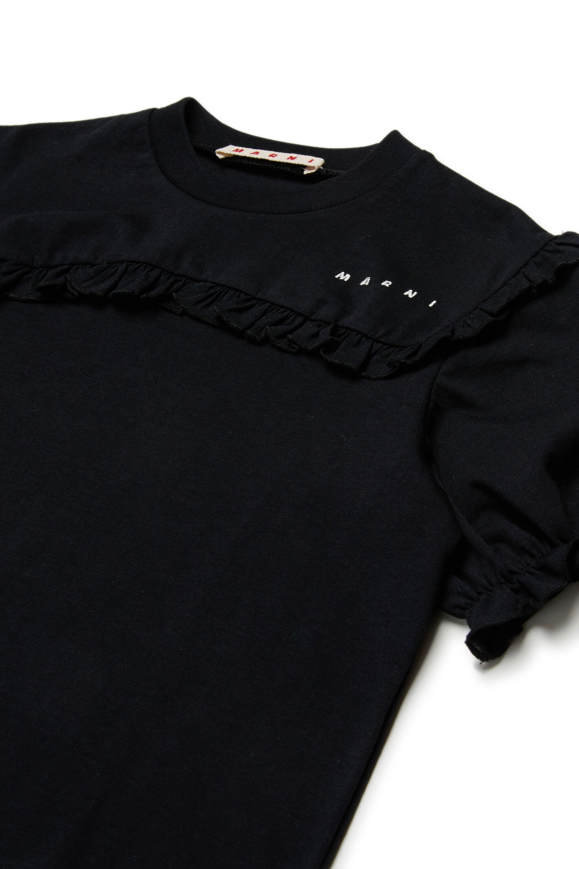 Jersey T-shirt with ruffles and logo