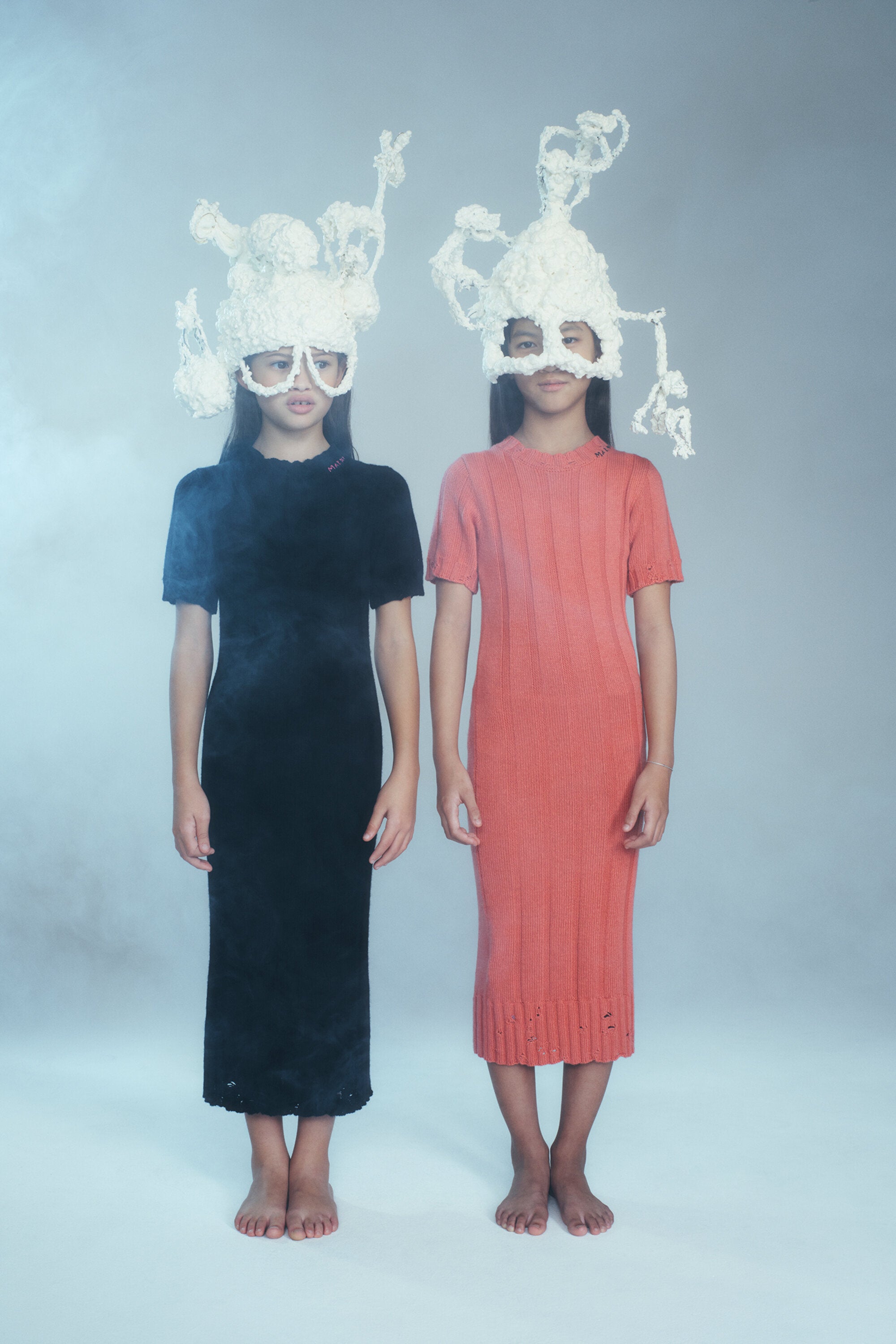 Wool-blend long dress with breaks