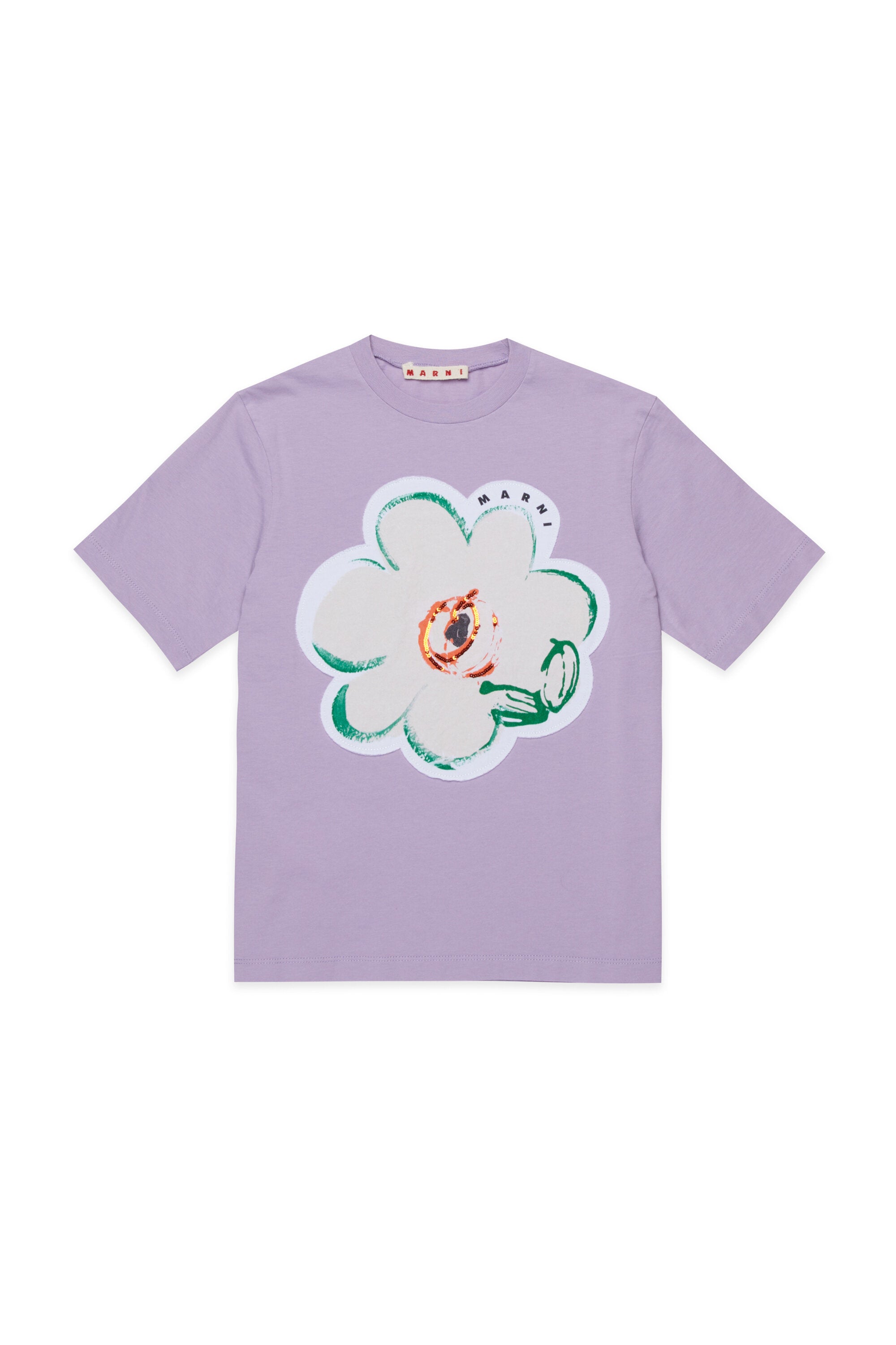 T-shirt with appliqué flower and logo