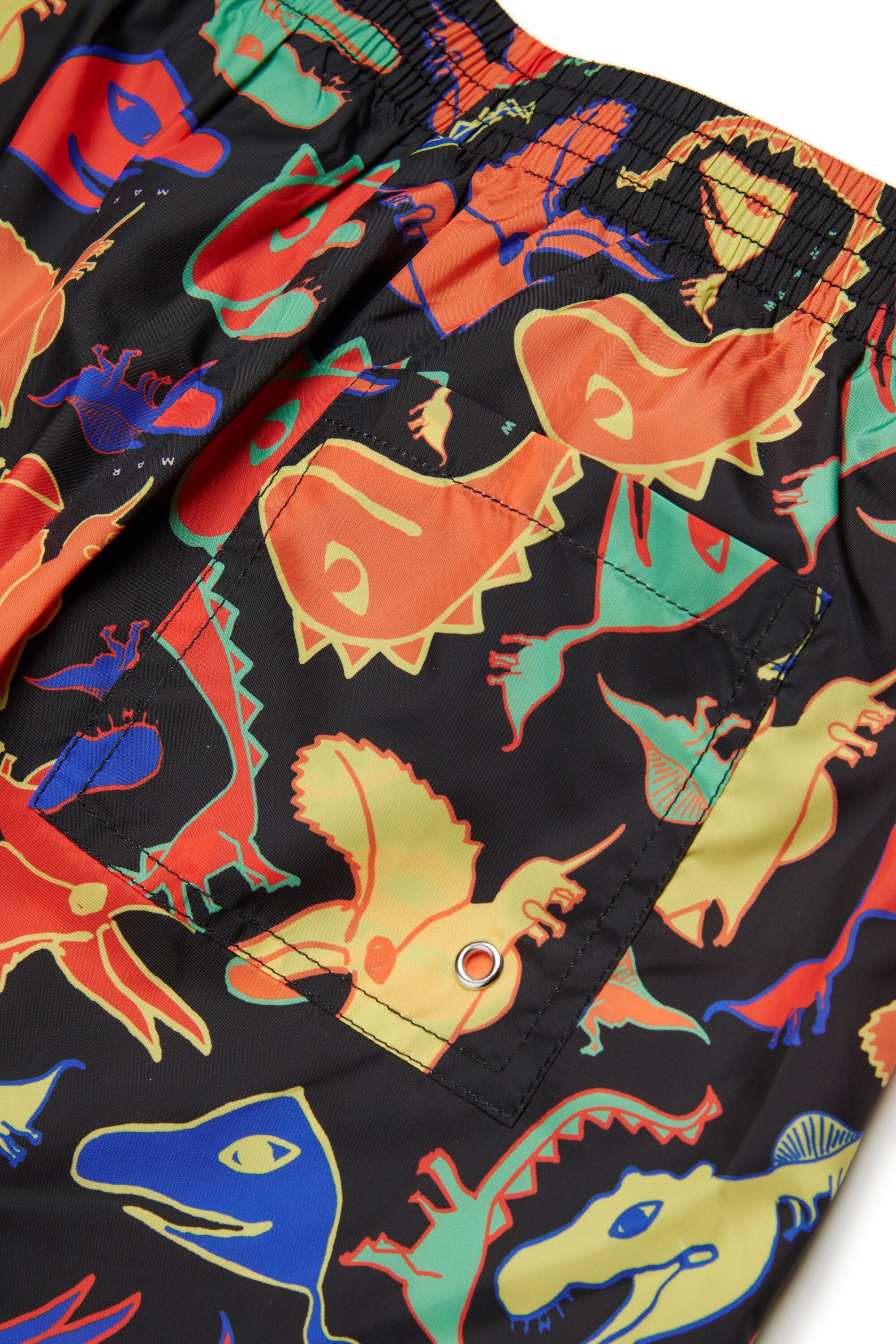 Boxer swimsuit with multicolored dinosaur print