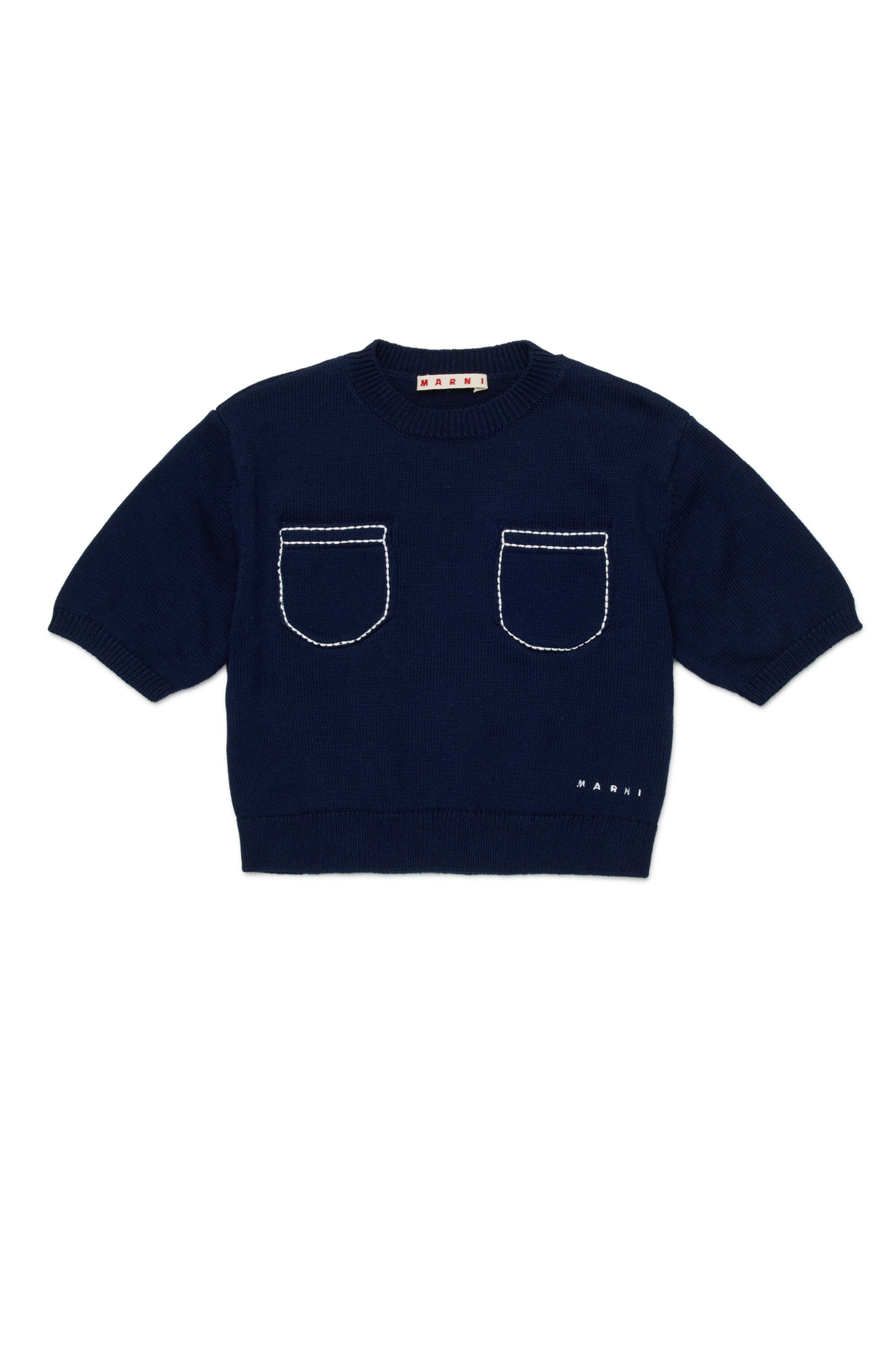 Crew neck pullover with pockets and logo