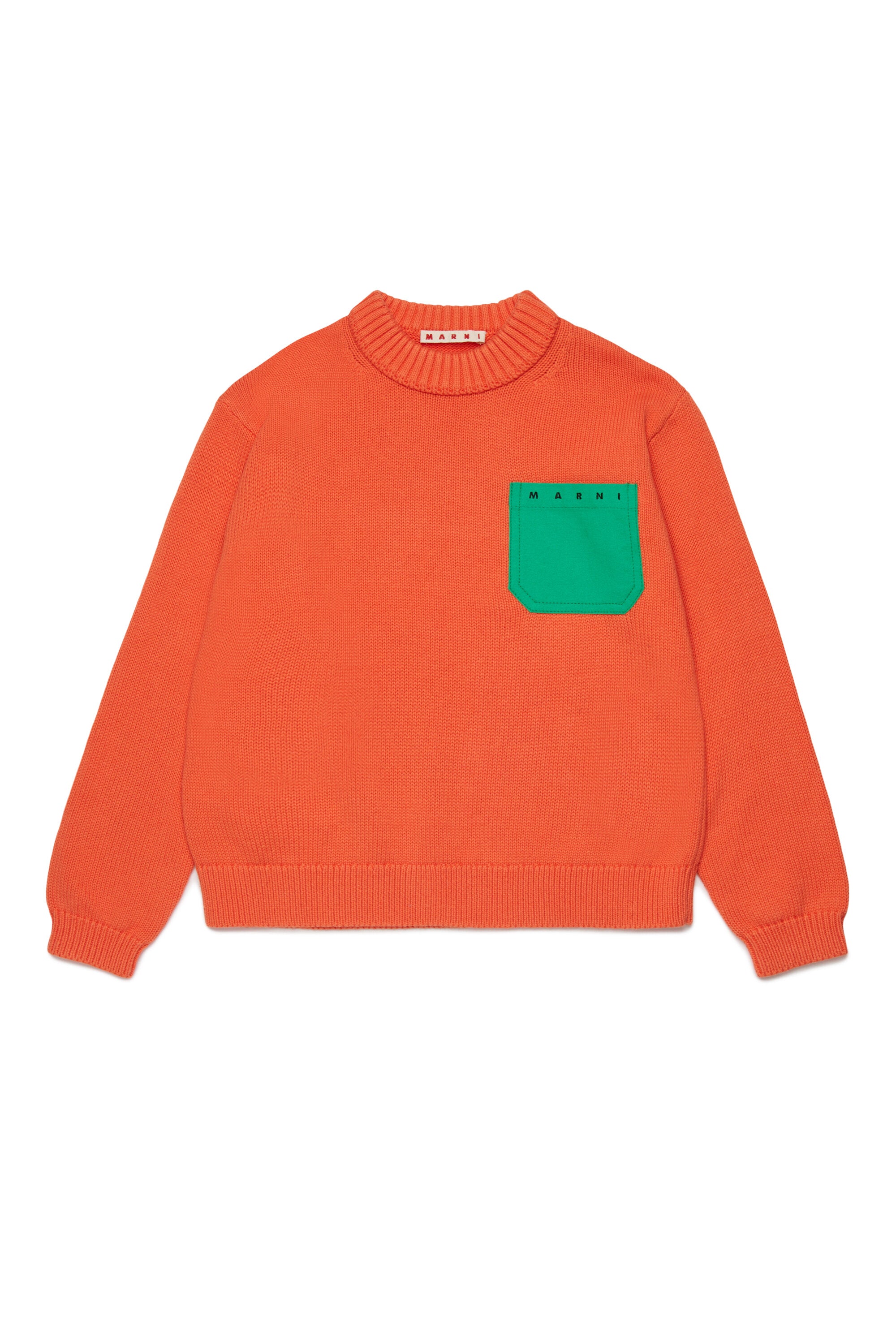 Crew neck pullover with chest pocket and logo