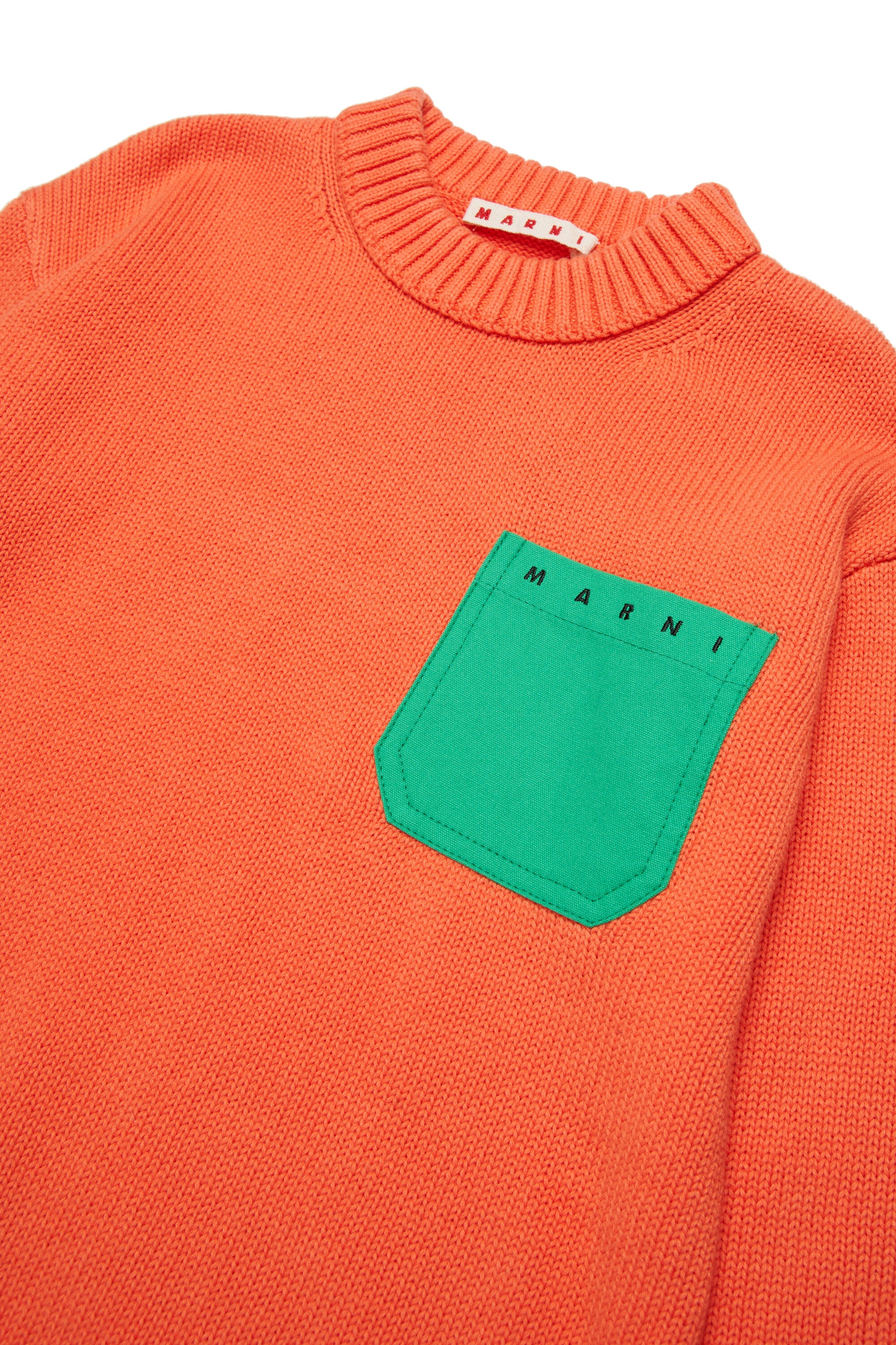 Crew neck pullover with chest pocket and logo