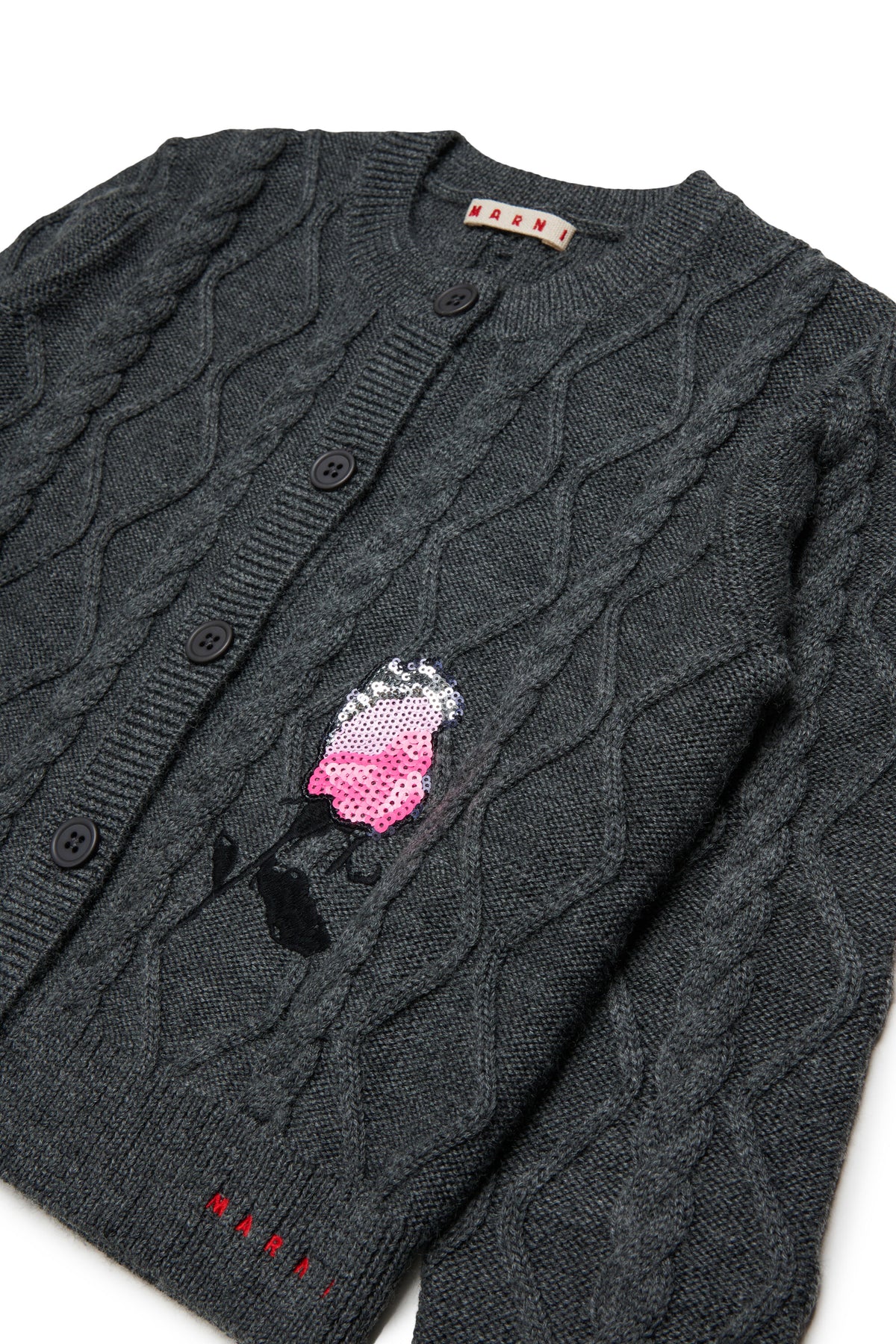 Cable-knit cardigan with logo