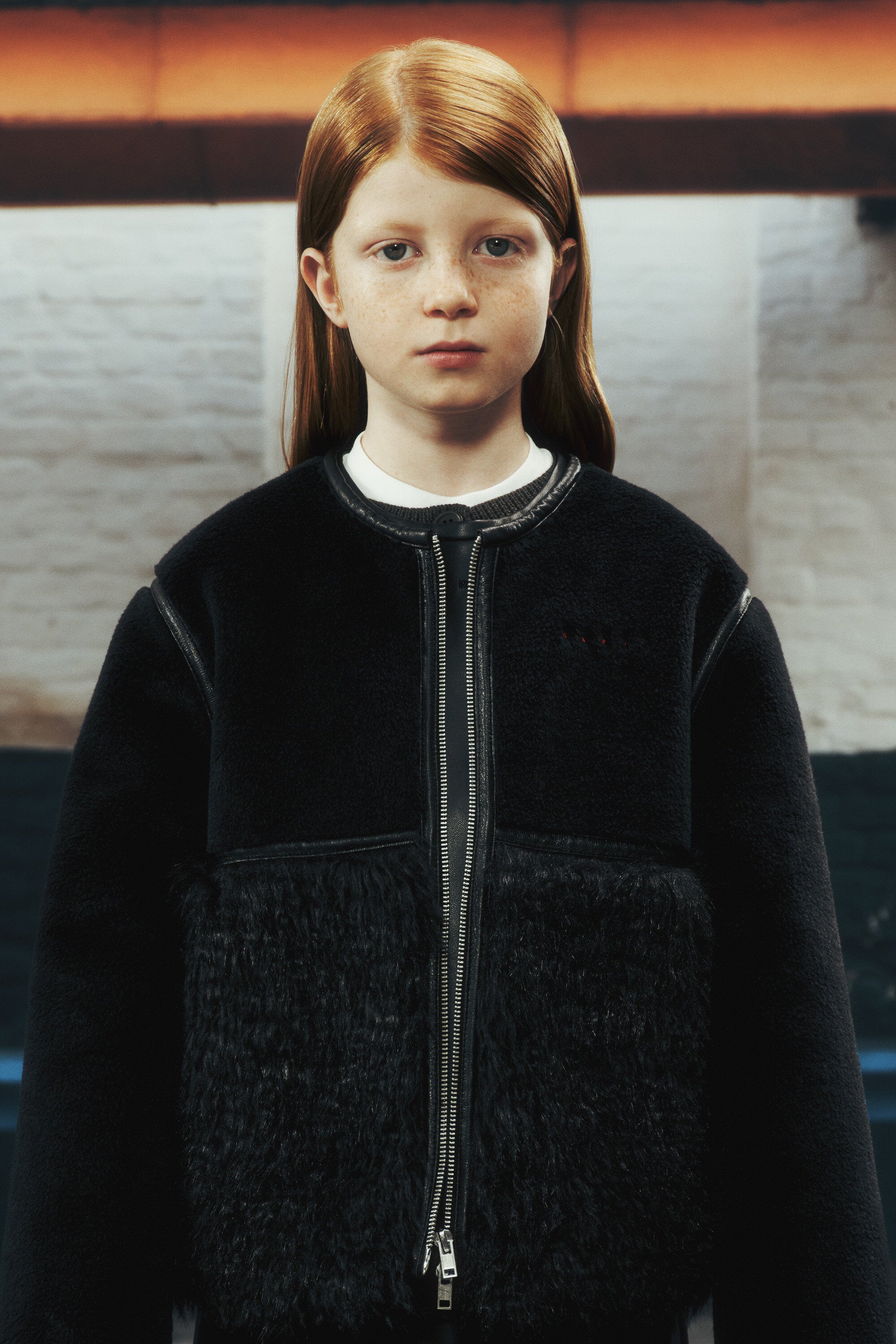 Shearling jacket with printed logo