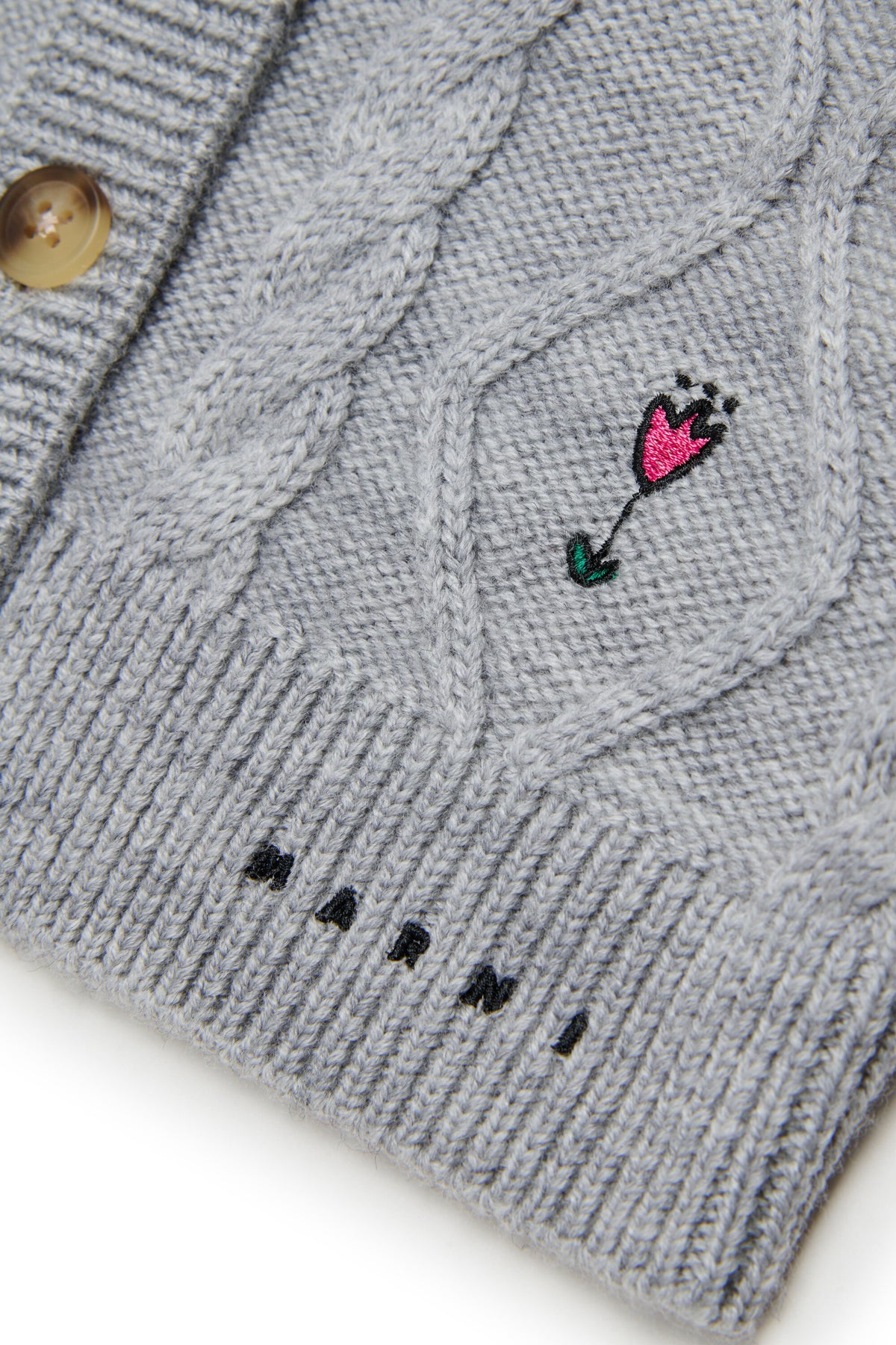 Cardigan with cable knit and floral embroidery