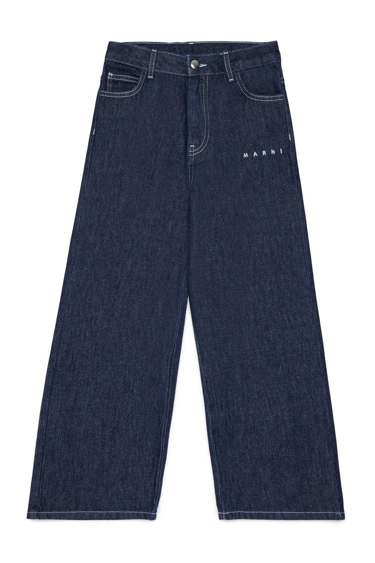 Dark blue relaxed jeans with printed logo