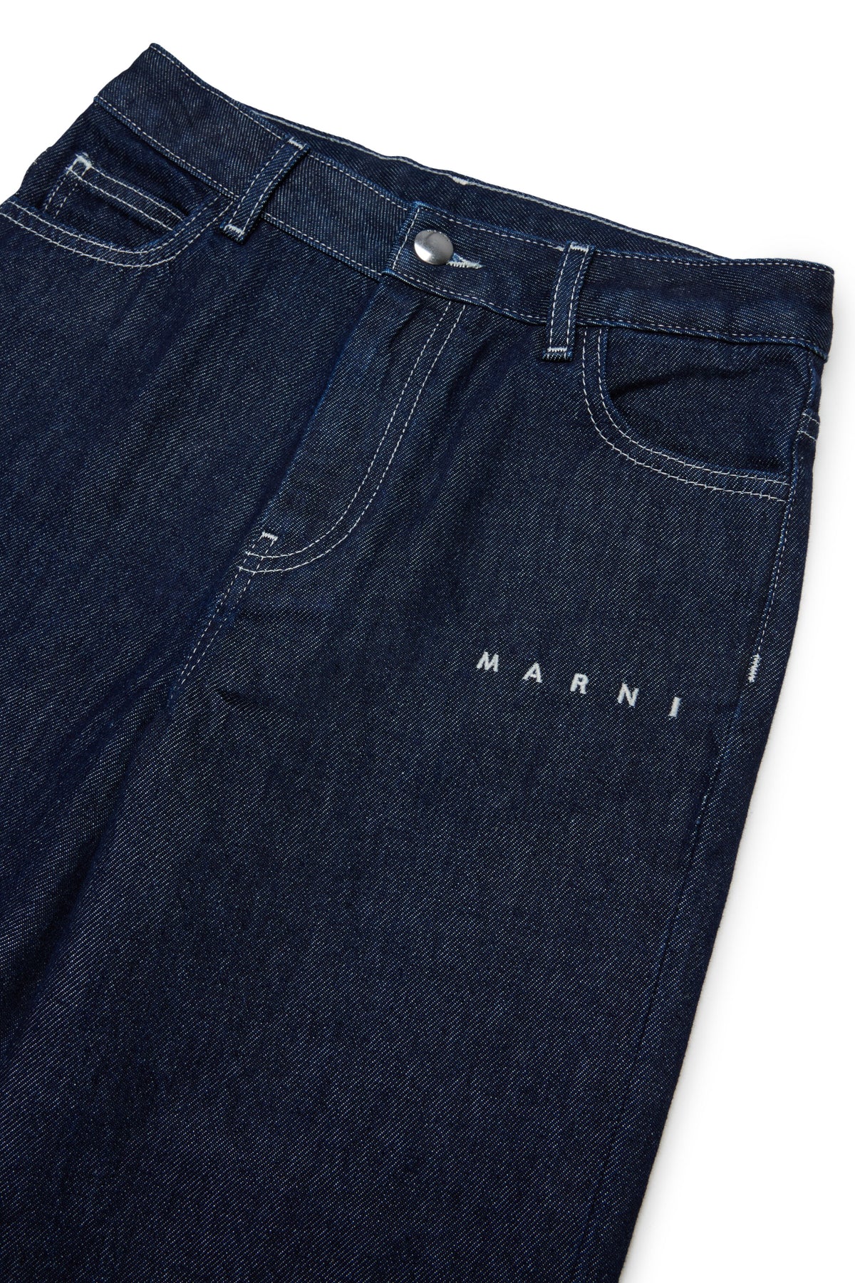 Dark blue relaxed jeans with printed logo