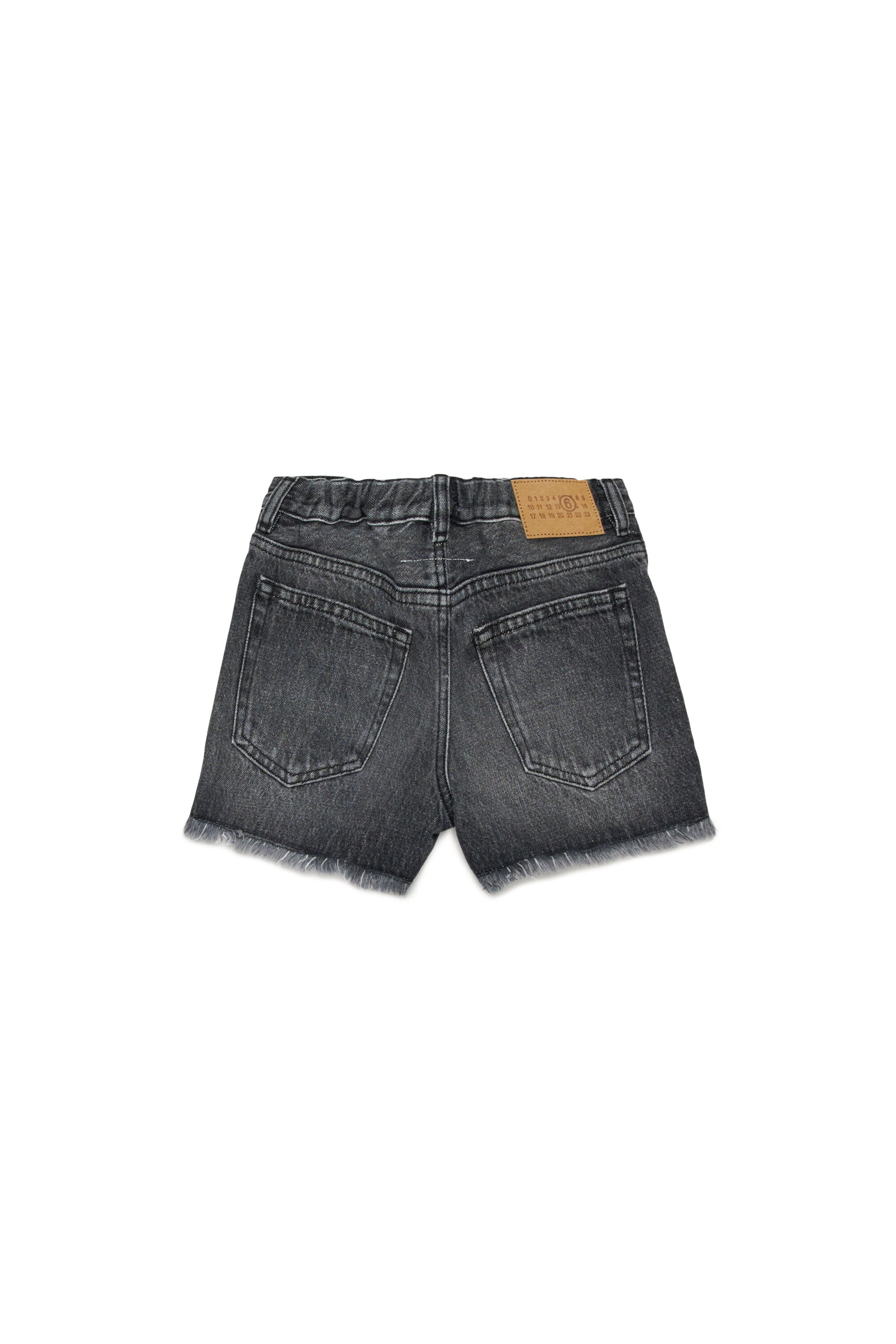 Black denim shorts with raw cut hems