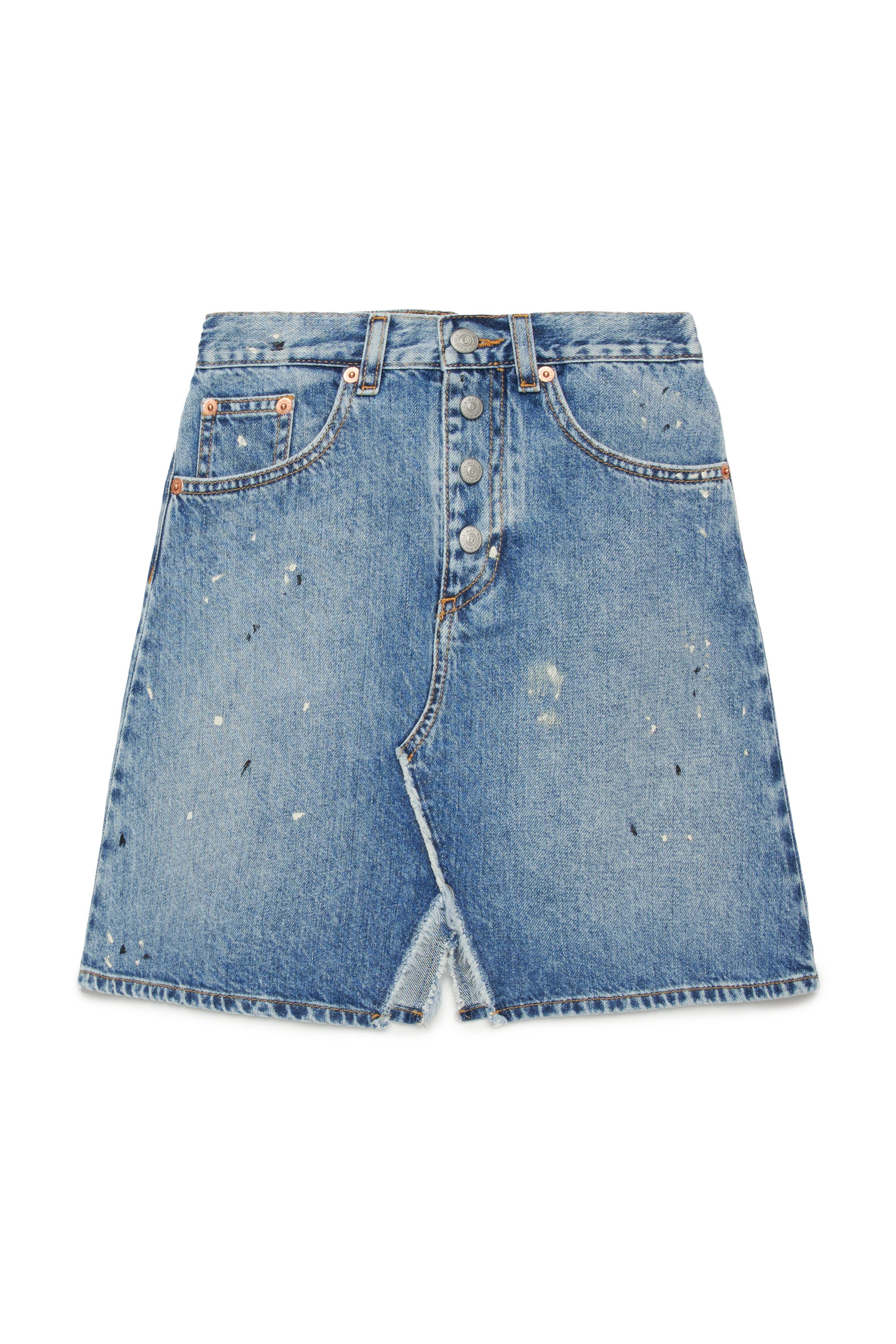 Blue shaded denim skirt with color spots