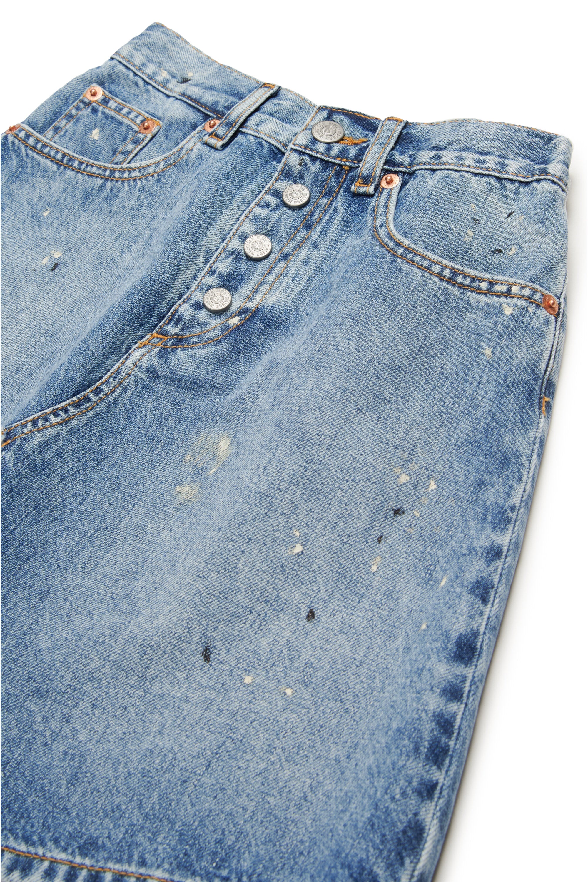 Blue shaded denim skirt with color spots