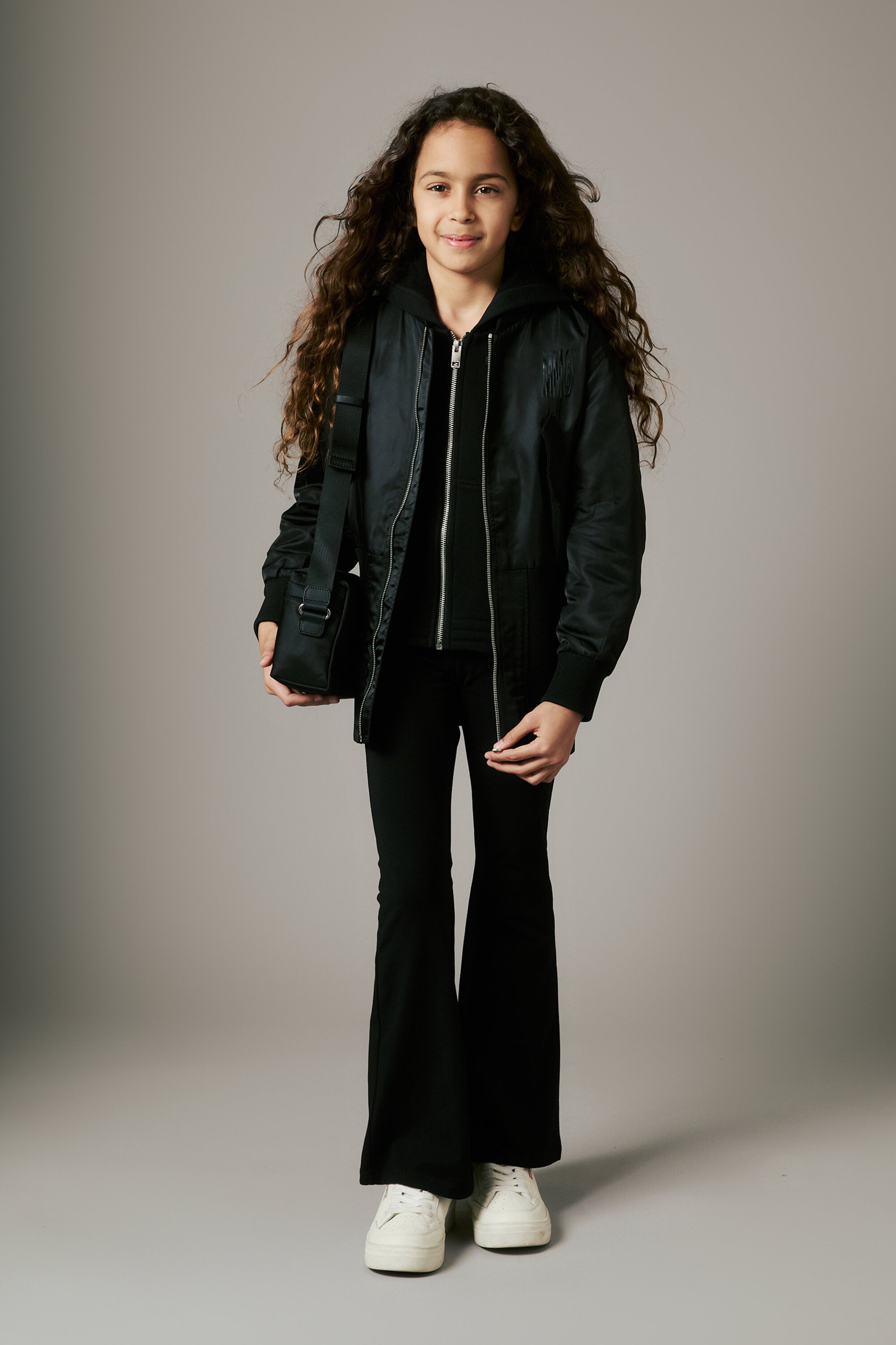 Long bomber jacket with maxi logo