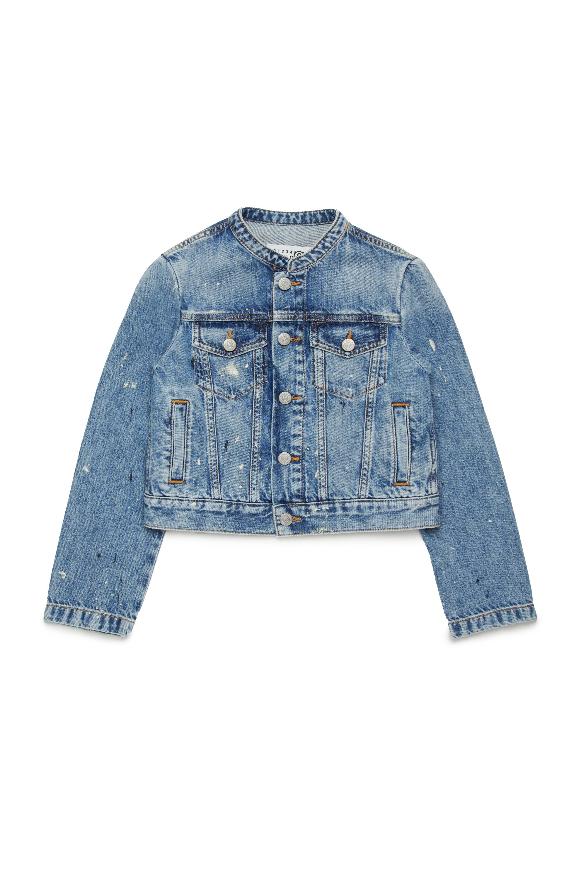 Shaded blue denim jacket with color spots