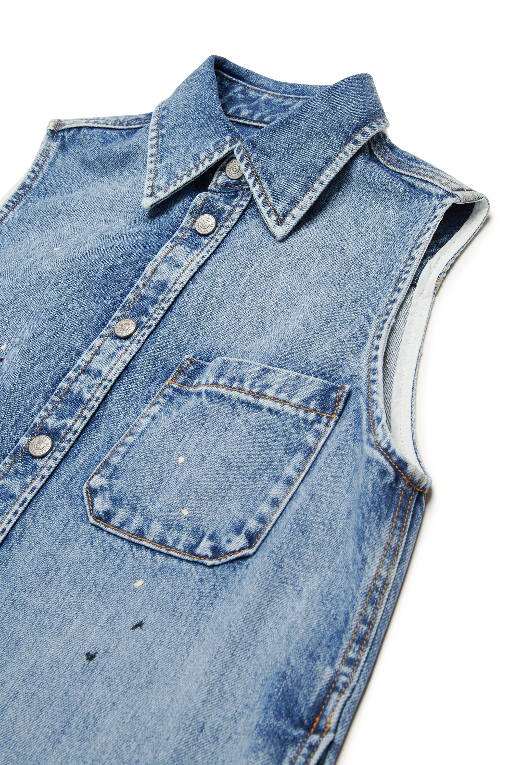 Denim maxi shirt dress with color spots