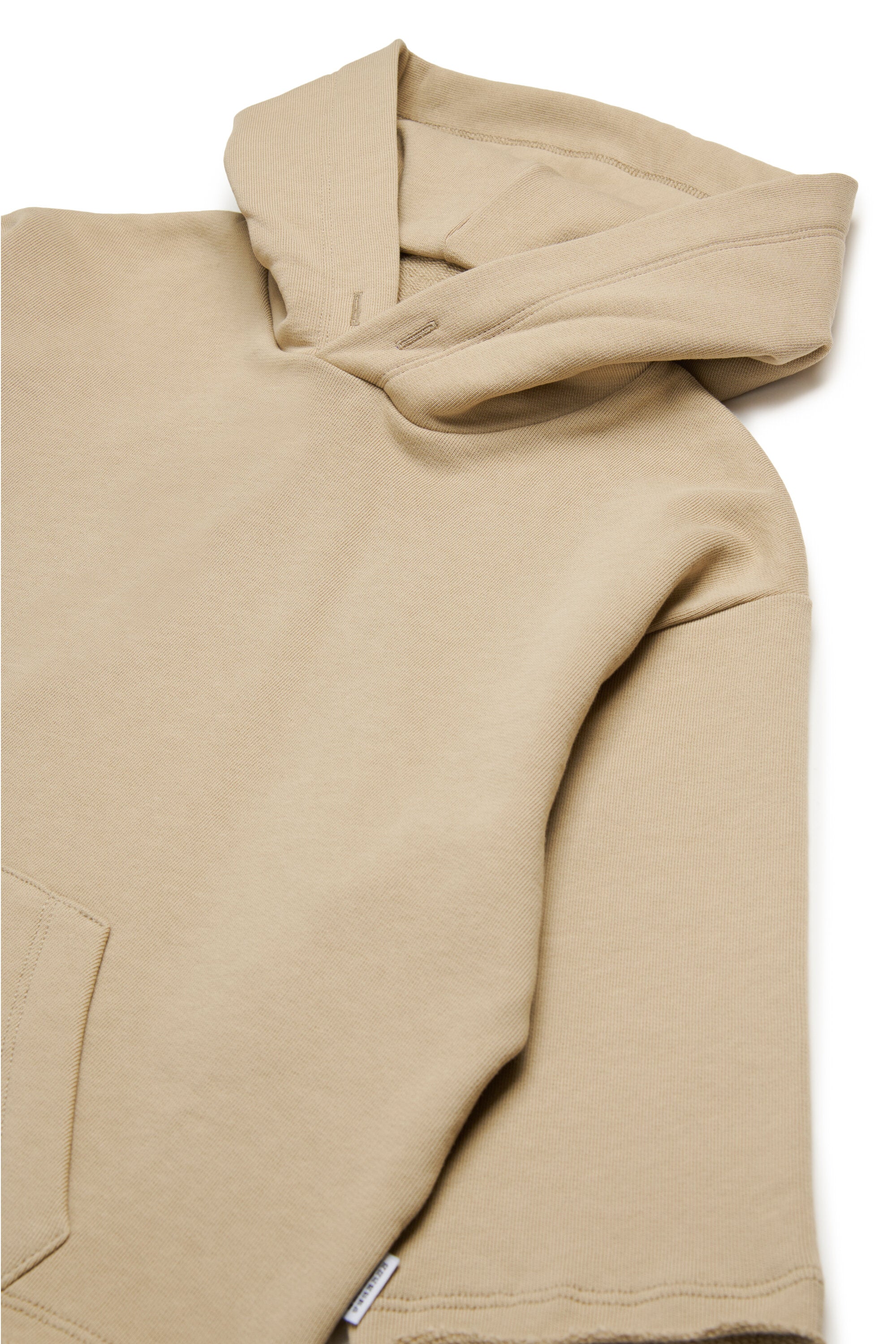 Hooded sweatshirt with raw cut hem