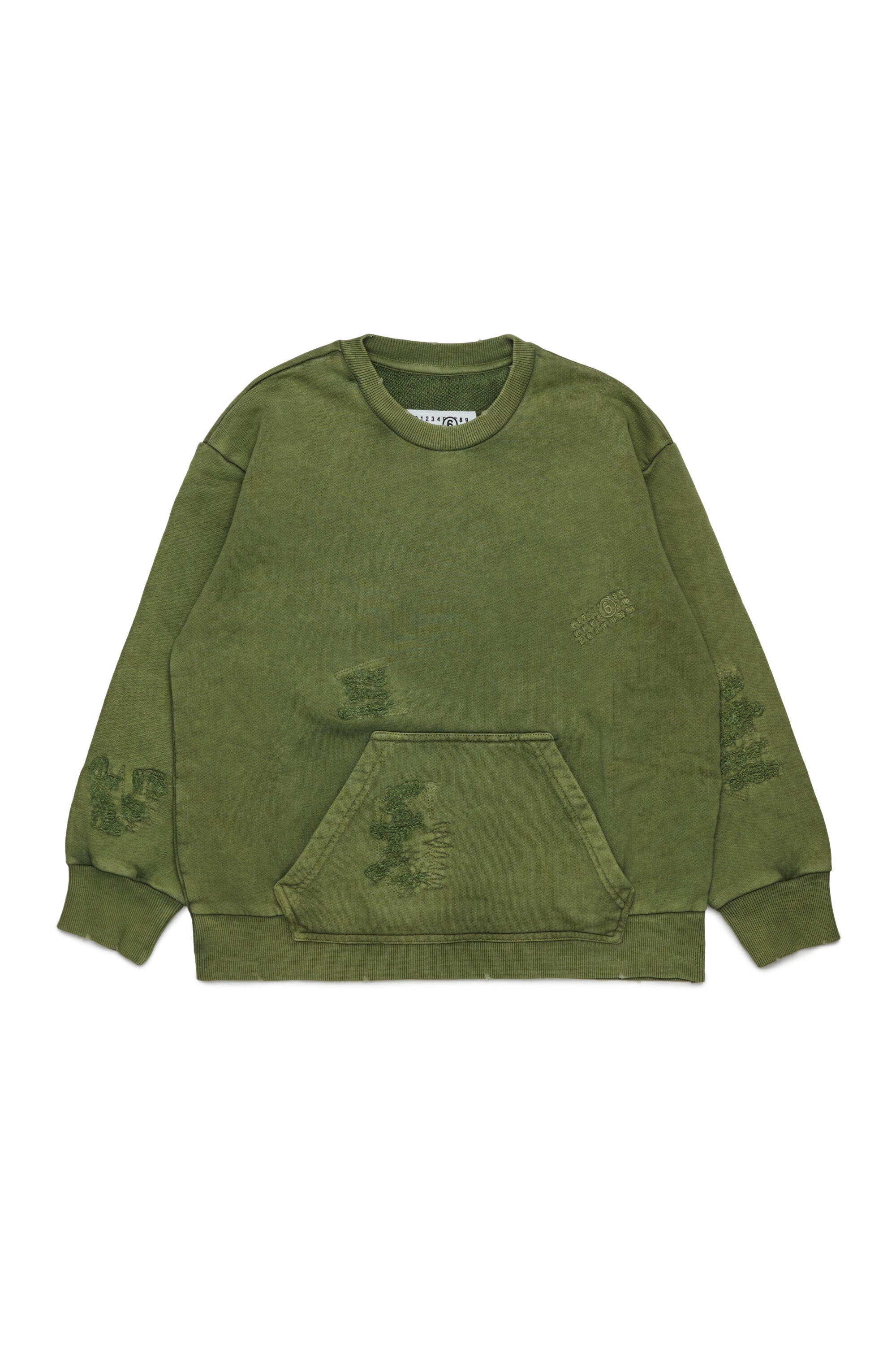 Crew-neck sweatshirt with mending breaks