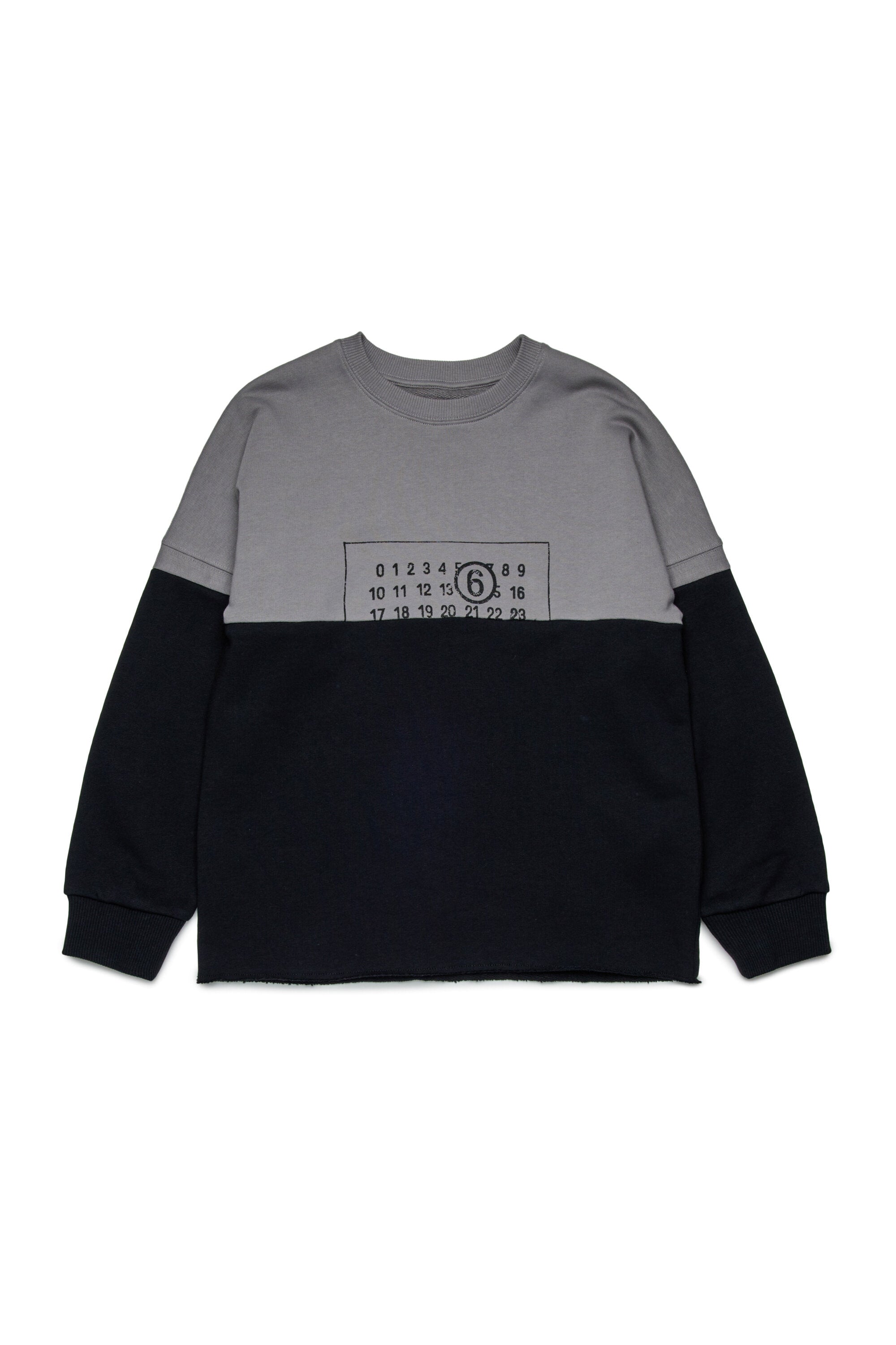 Two-color crew-neck re-cut sweatshirt