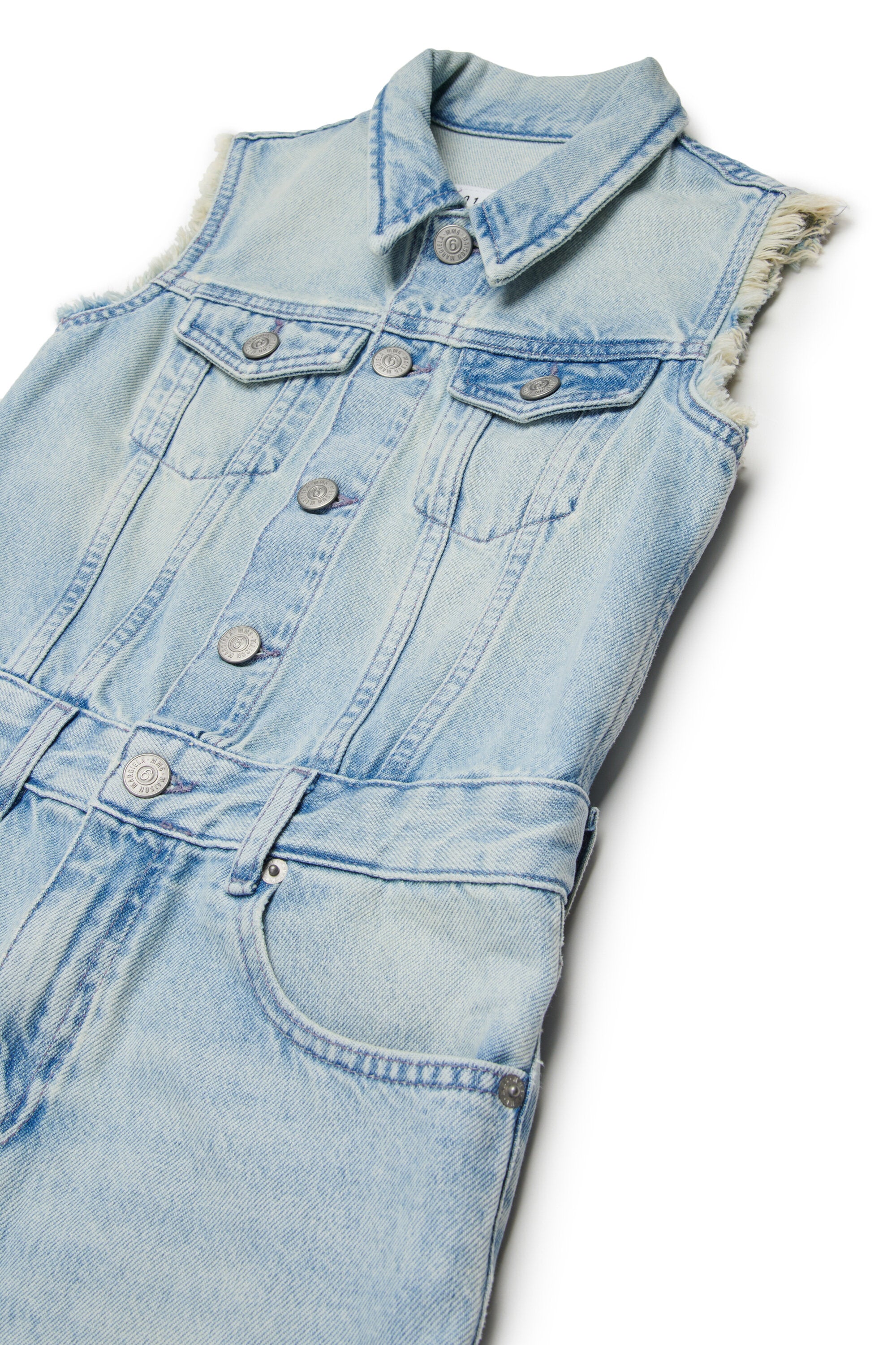 Sleeveless faded-effect denim dress