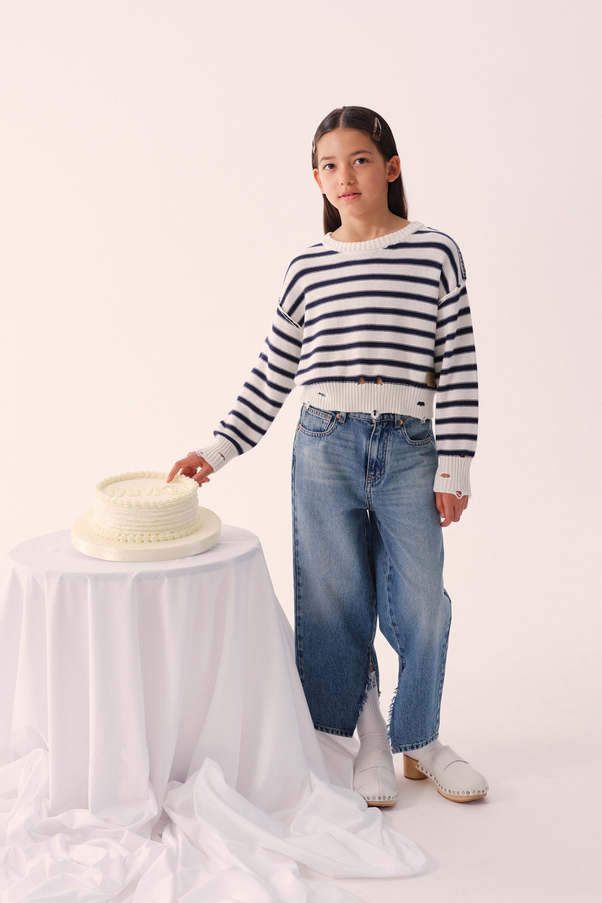 Crew-neck striped pullover with logo