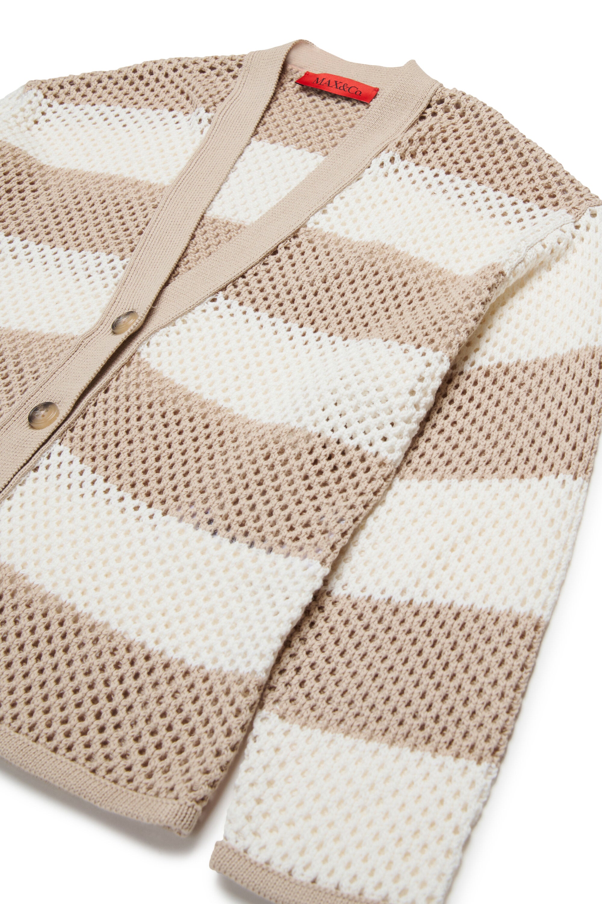 Perforated striped knit cardigan