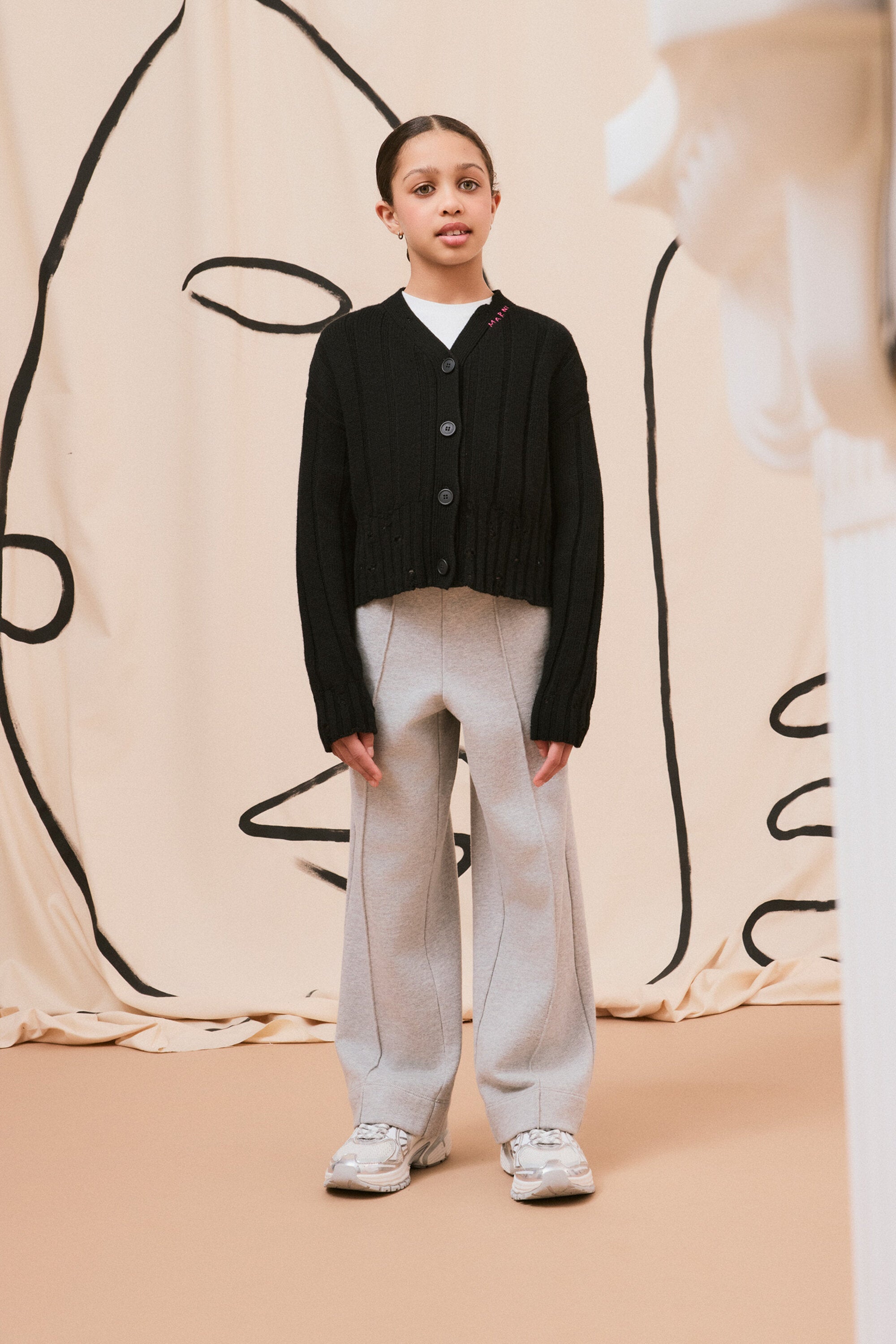 Fleece straight pants with ribbing