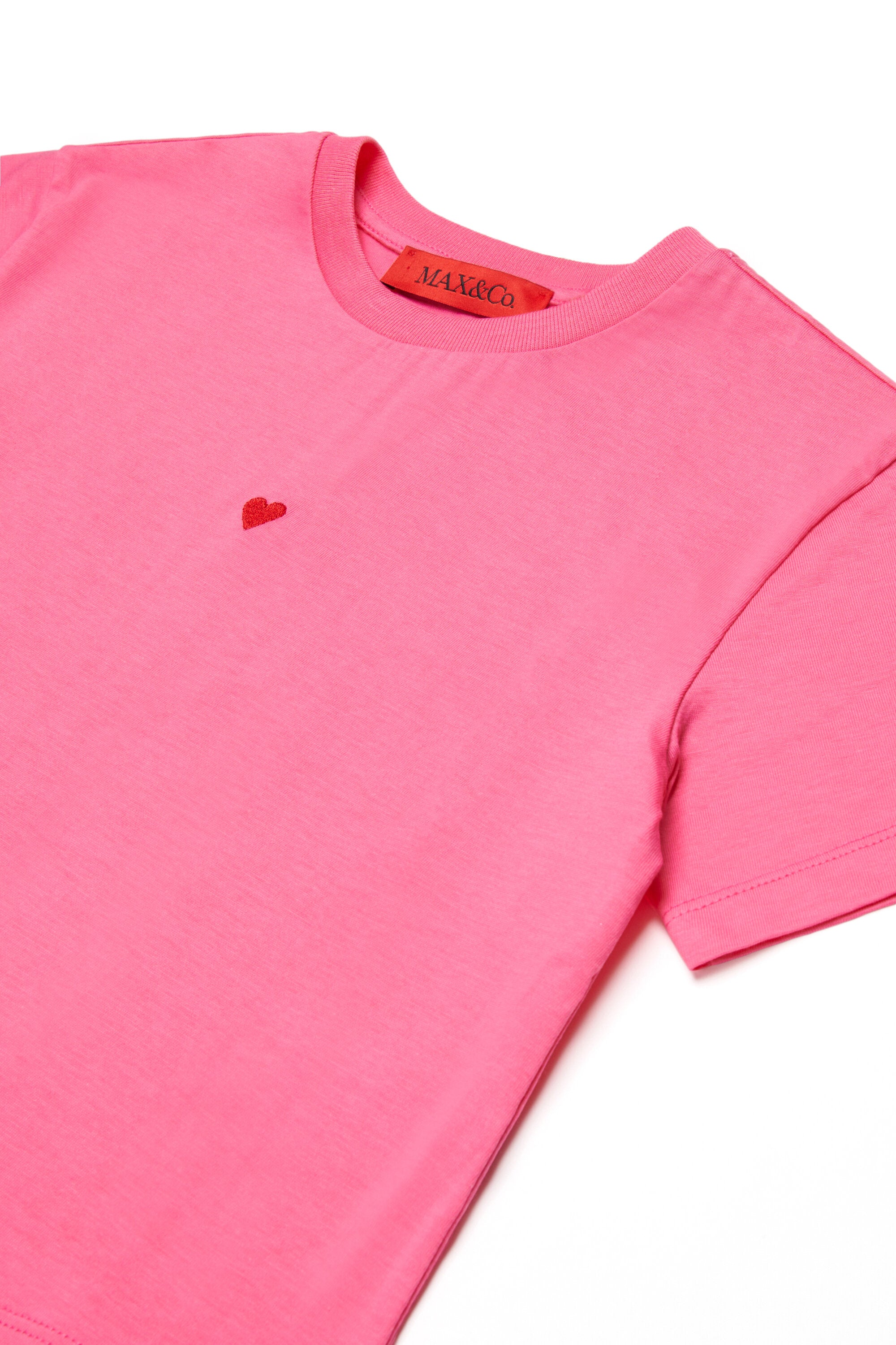 Cropped jersey T-shirt with heart embroidery