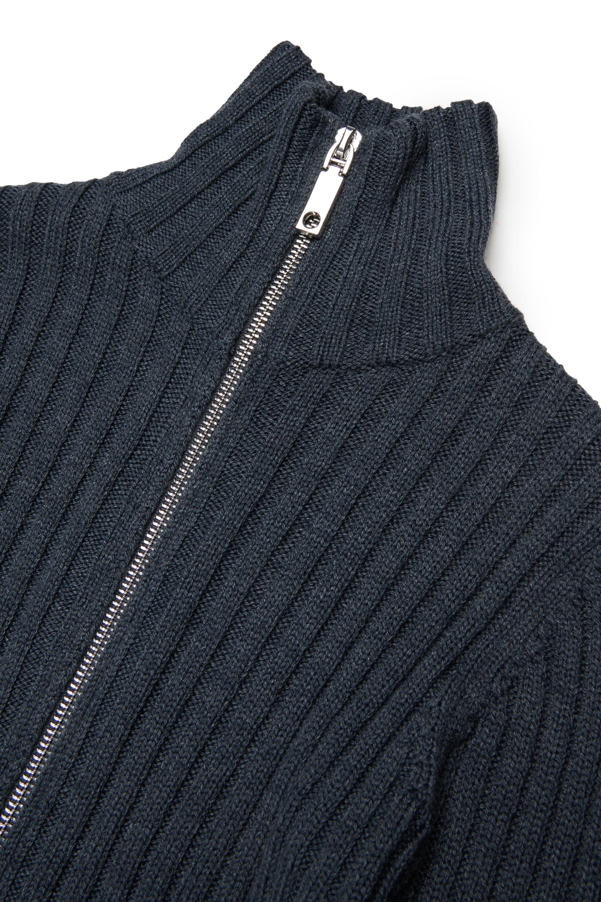 Ribbed wool blend turtleneck cardigan