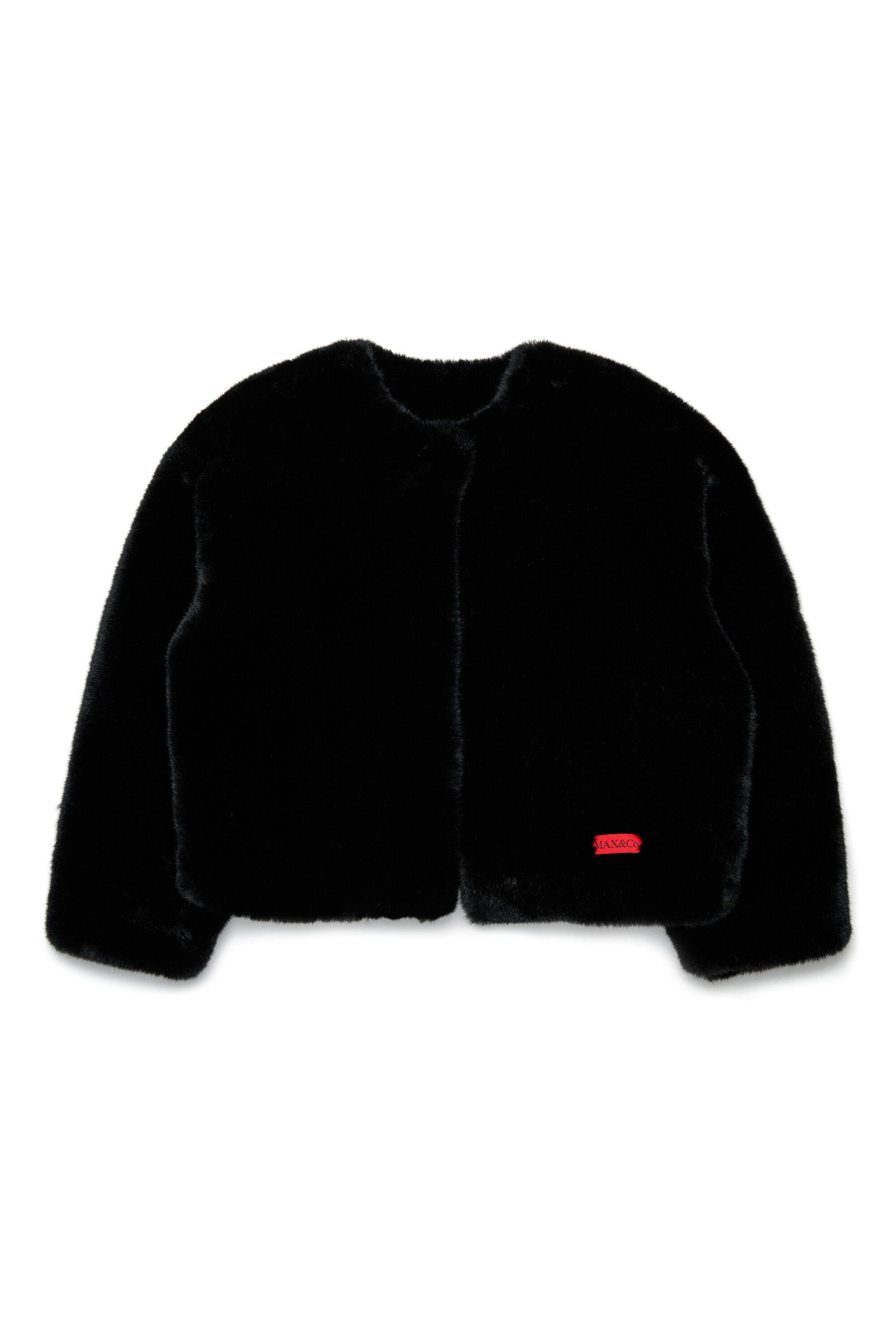 Faux fur jacket with logo