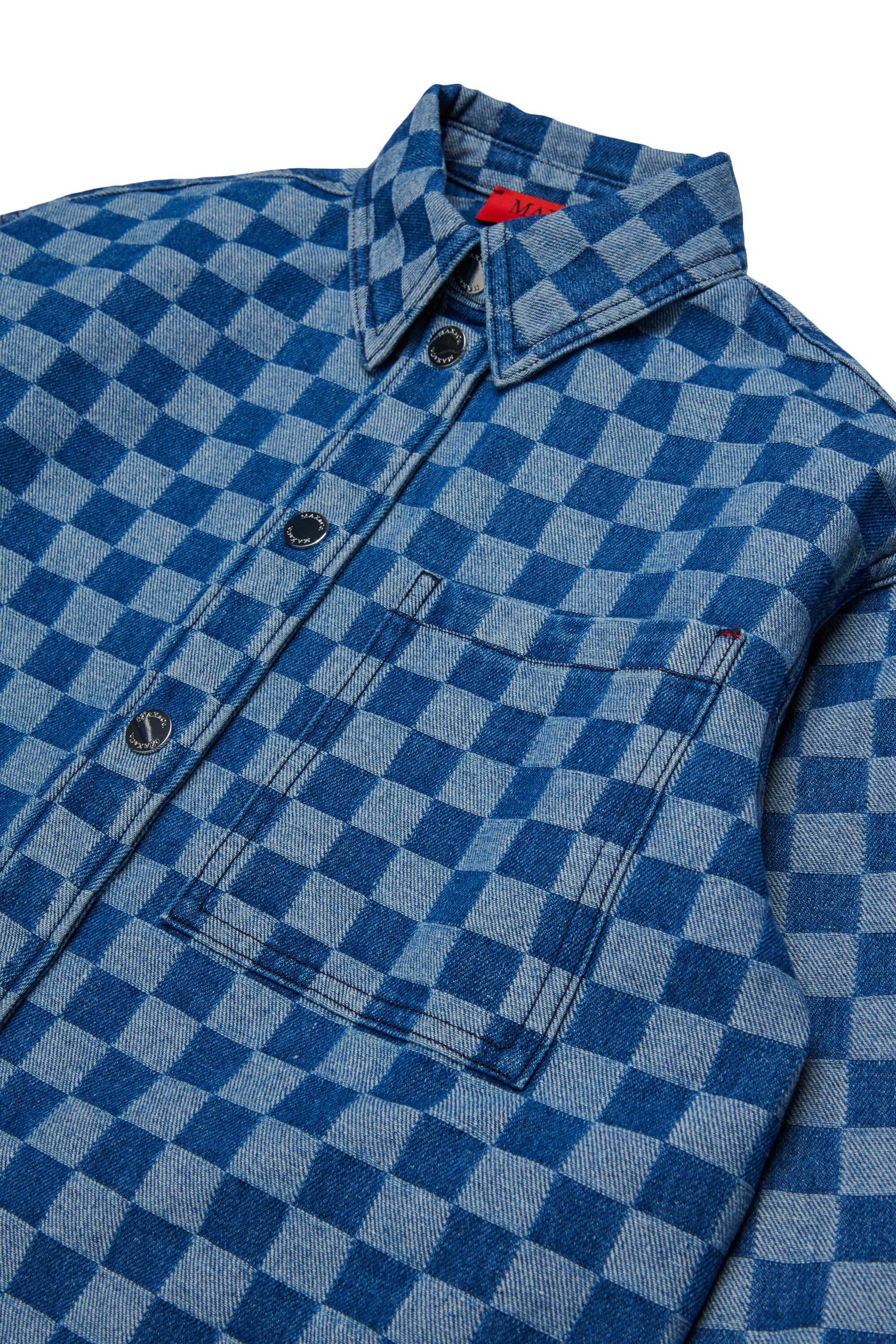 Denim shirt with check pattern