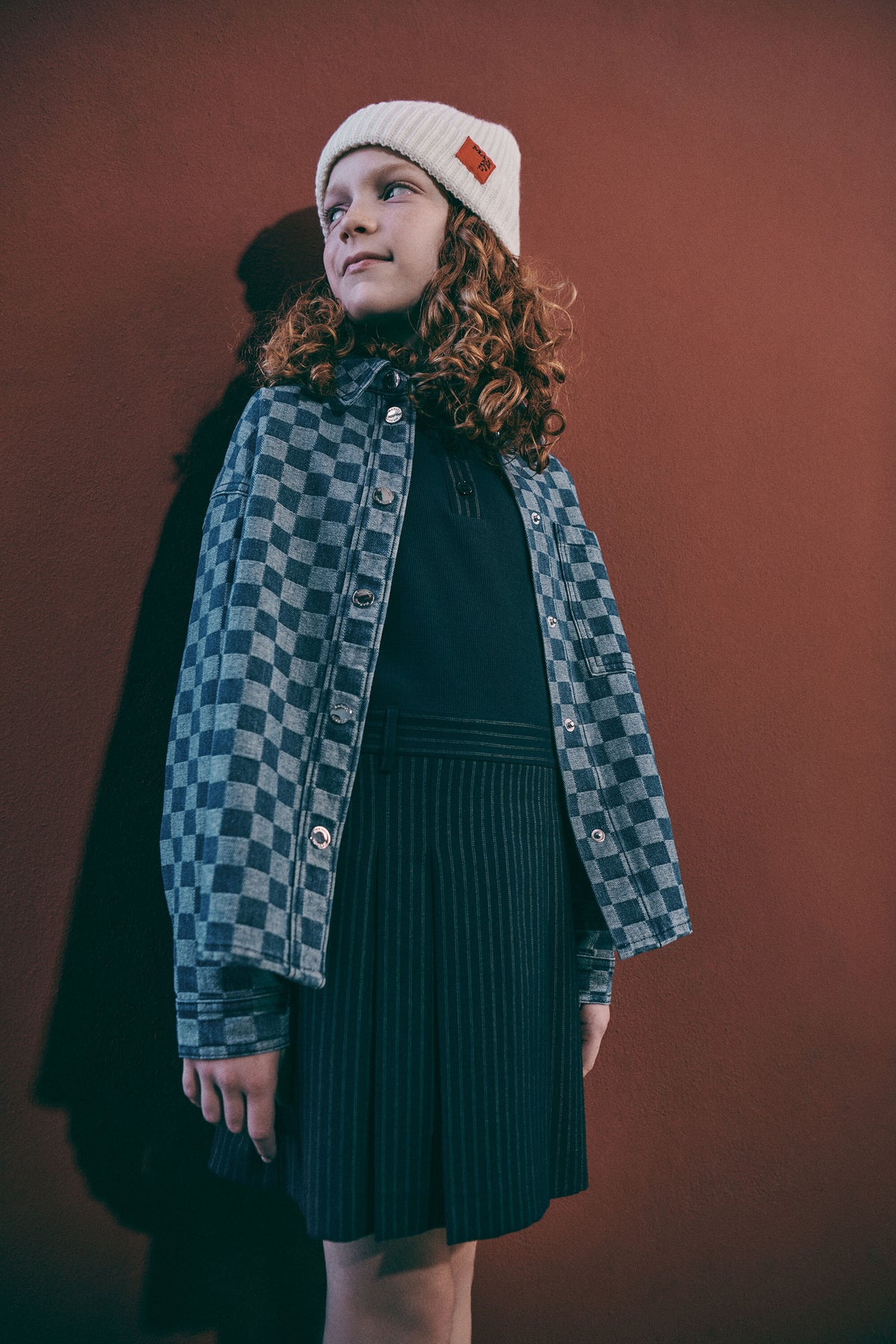 Denim shirt with check pattern