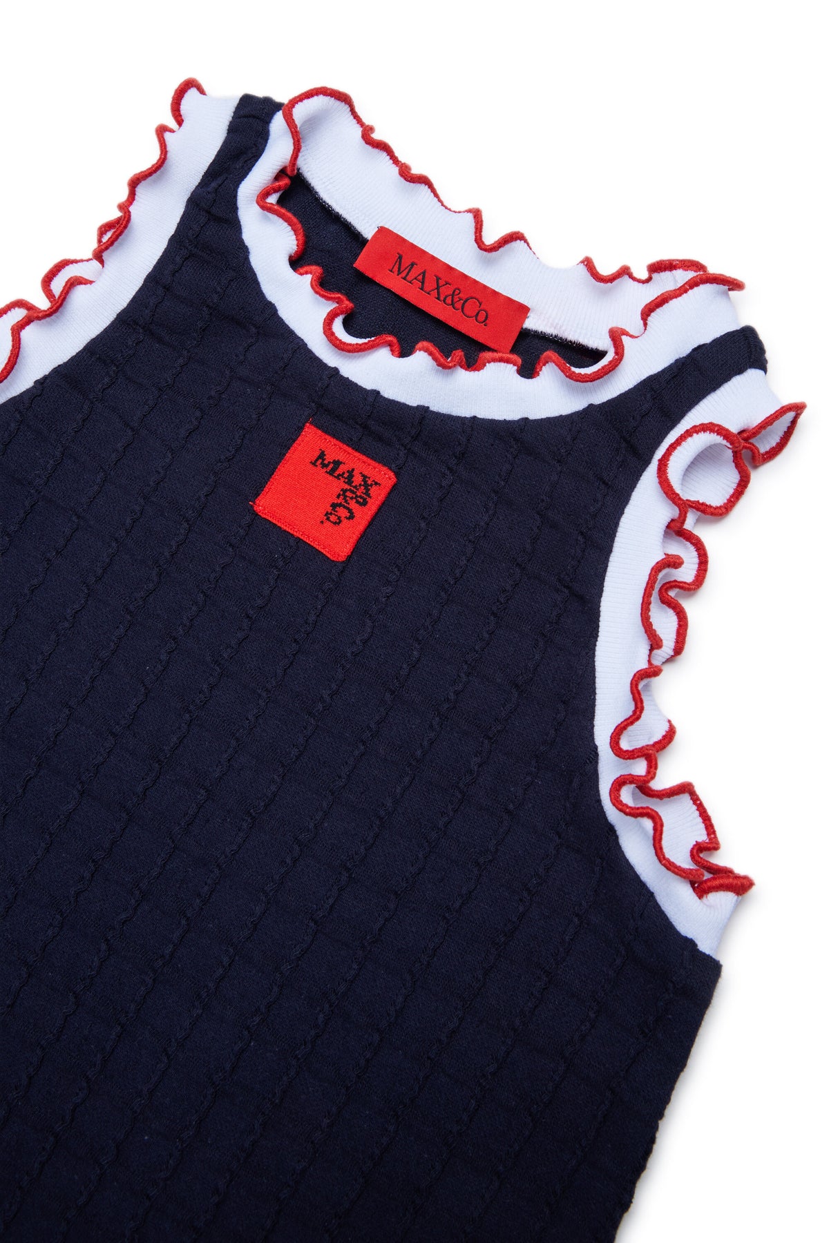 Sleeveless T-shirt with ruffles and logo