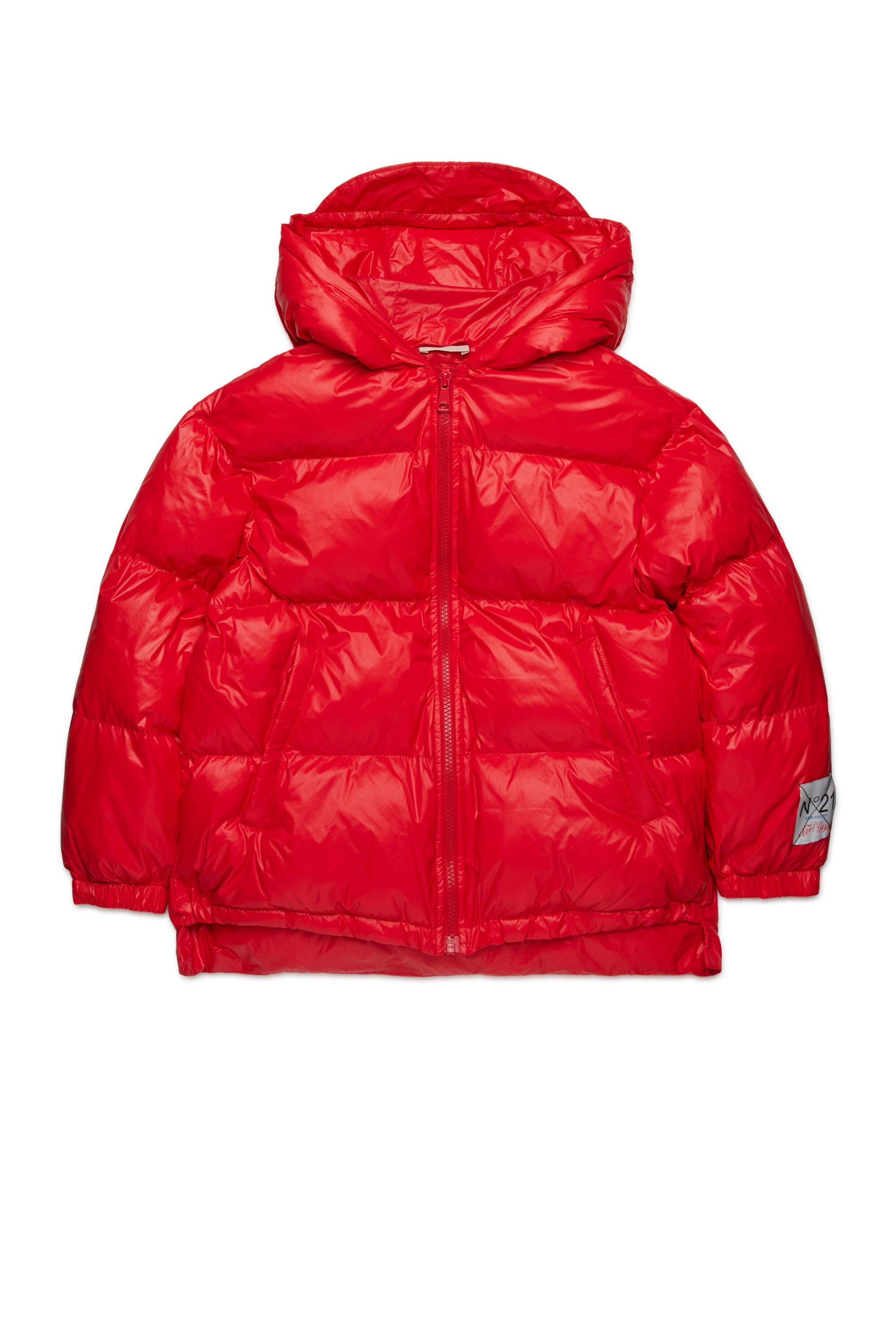 Short padded jacket with asymmetrical bottom