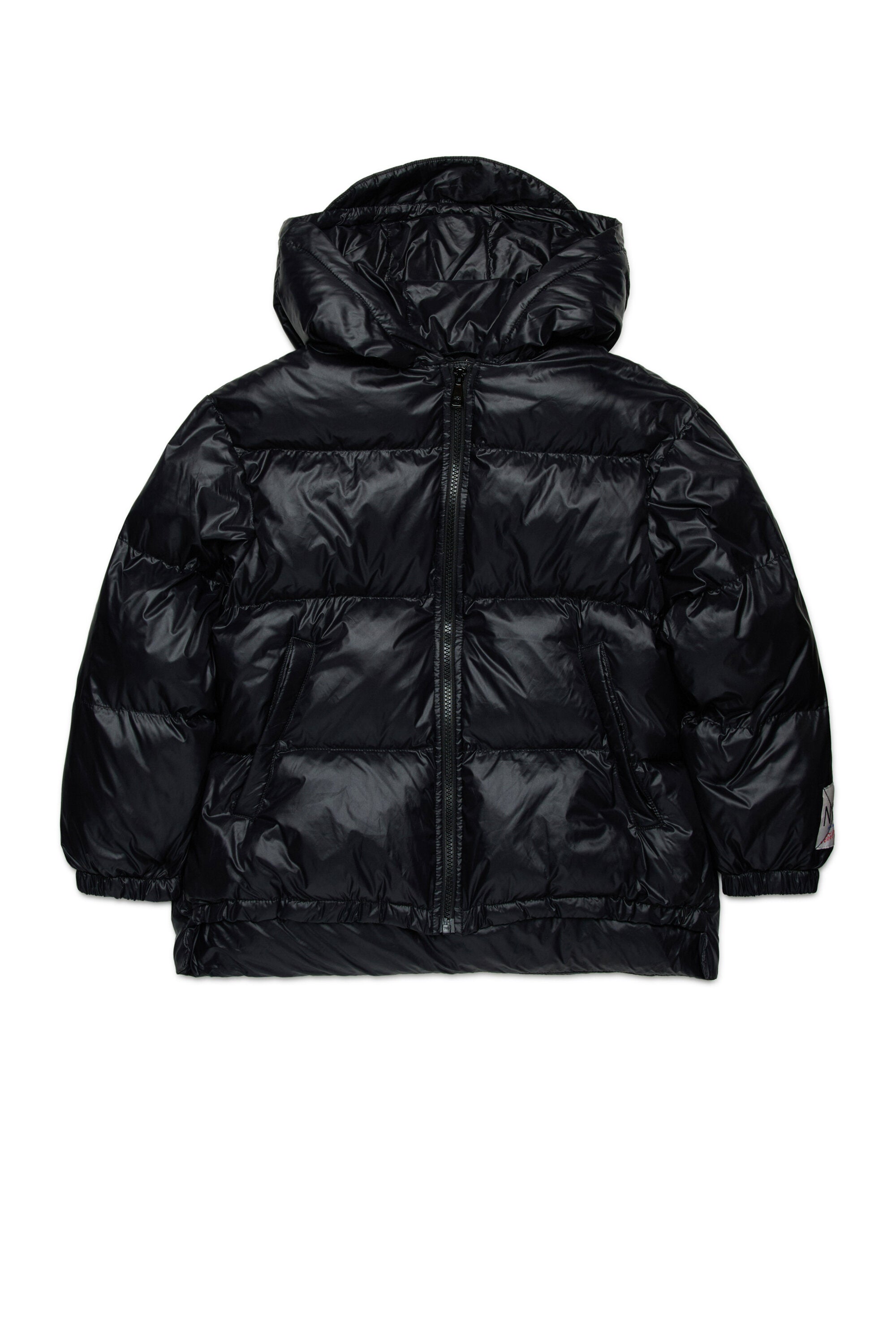 Short padded jacket with asymmetrical bottom