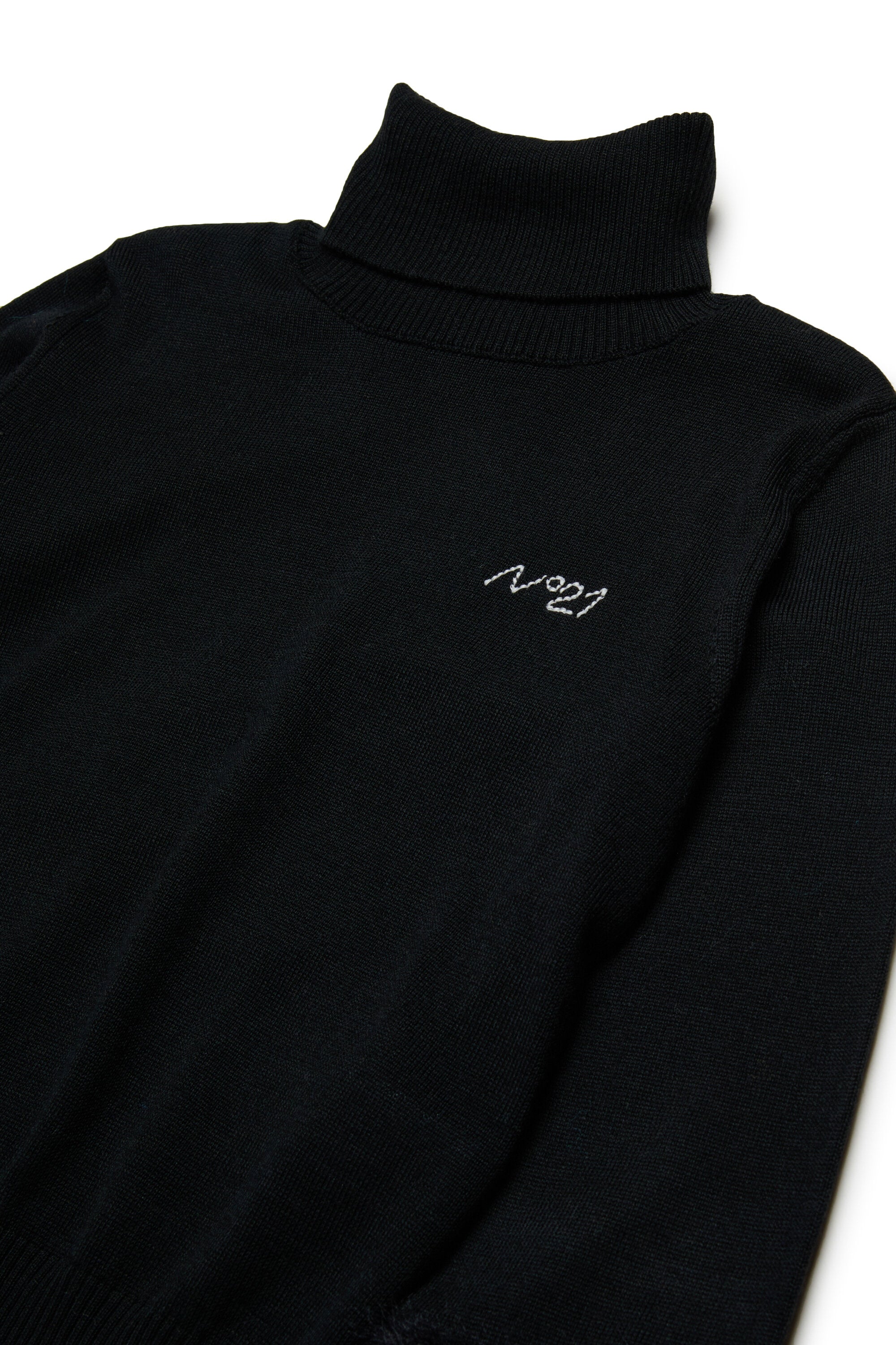 Wool-blend turtleneck with faux fur on sleeves