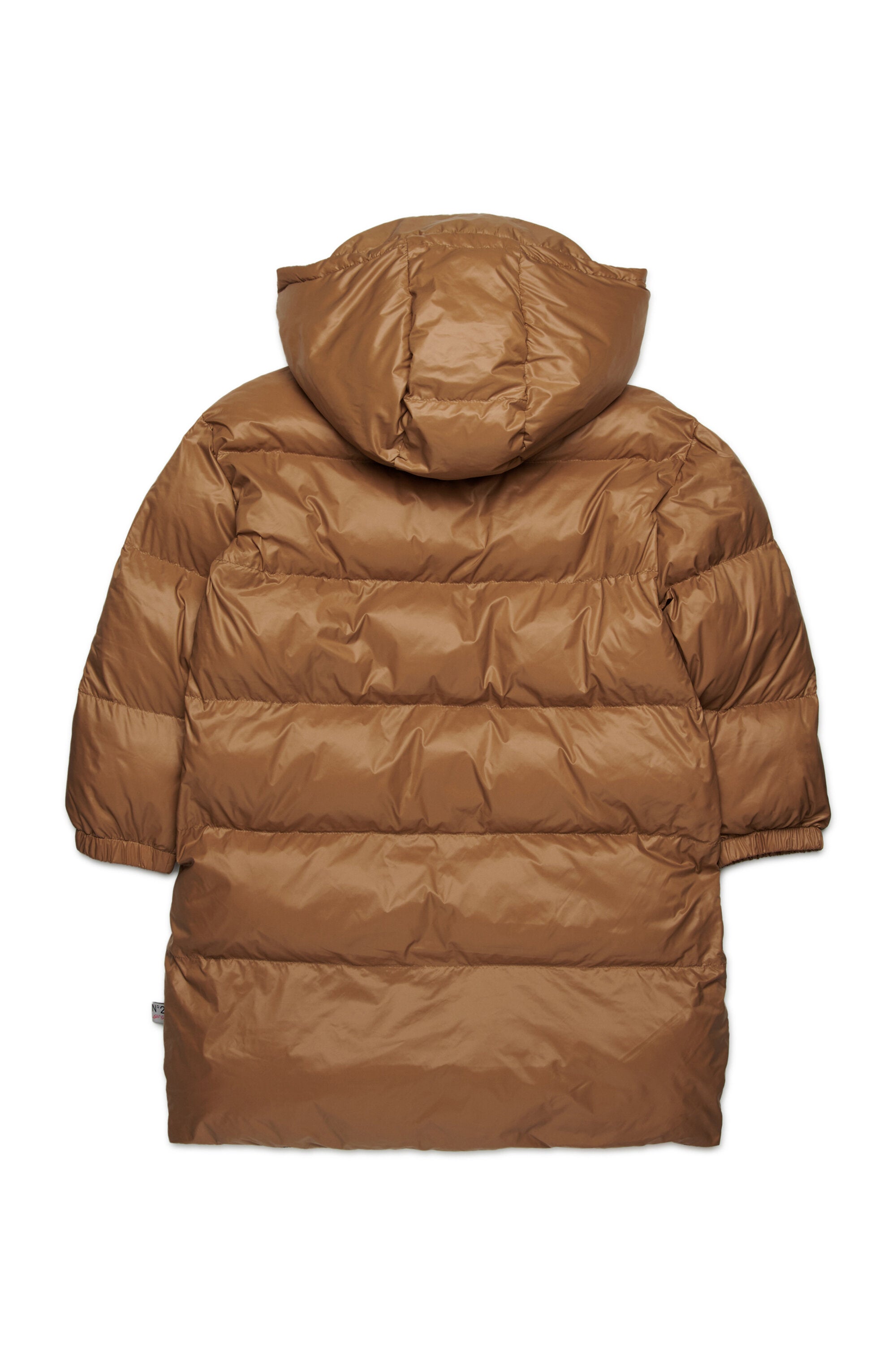 Long padded jacket with asymmetrical bottom