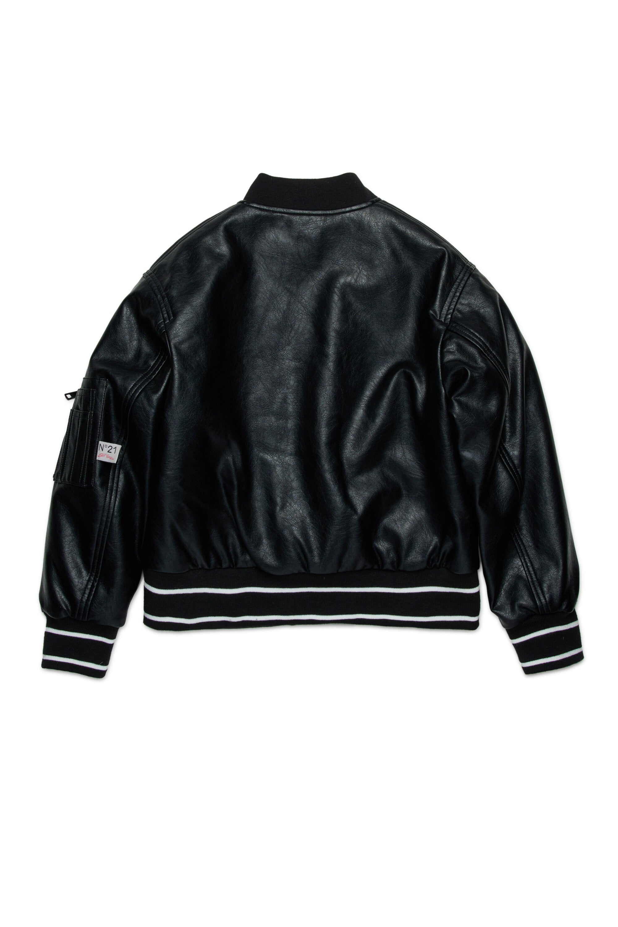 Coated fabric bomber jacket branded with logo
