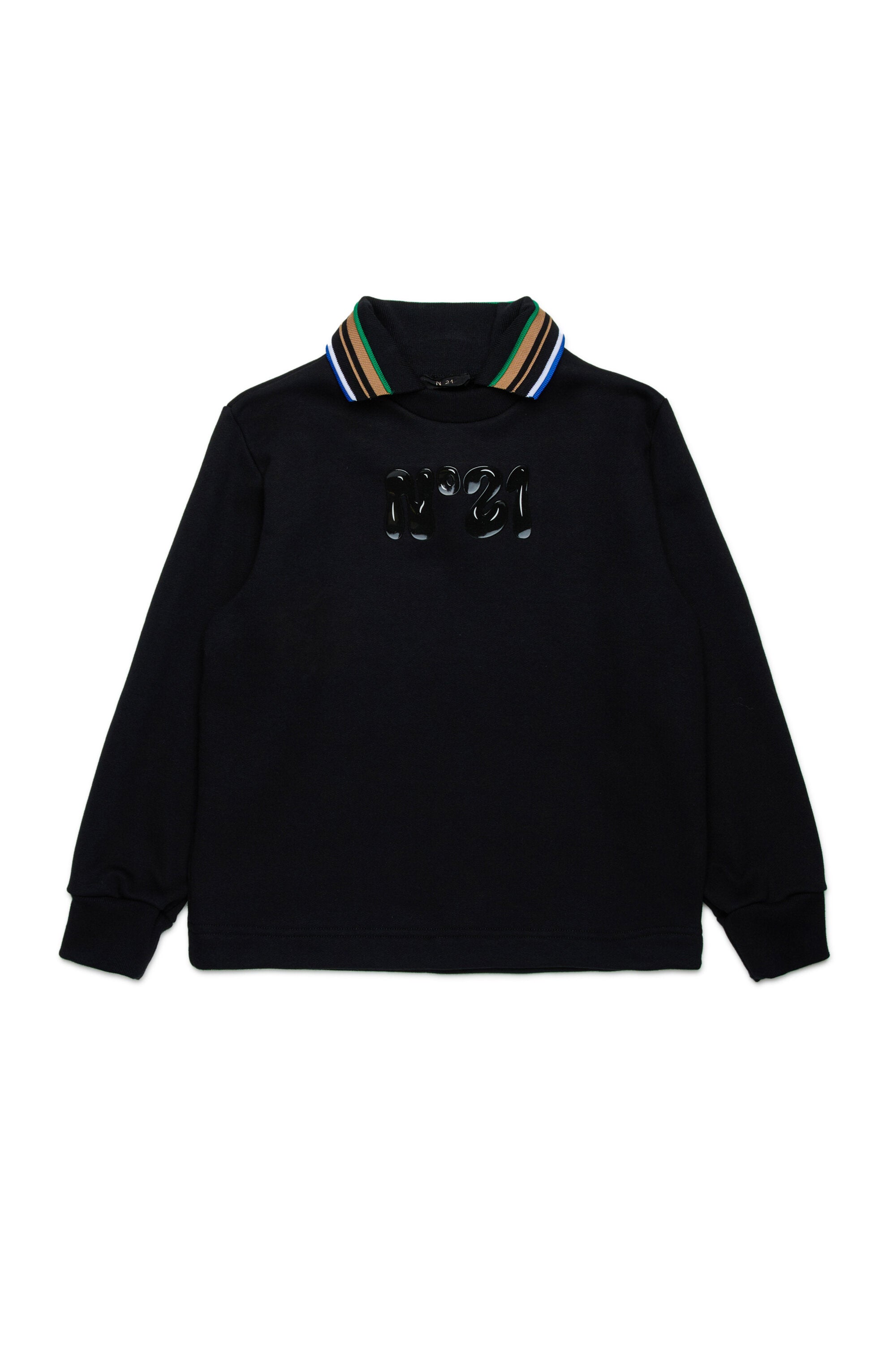 Sweatshirt with multicolor polo collar and logo