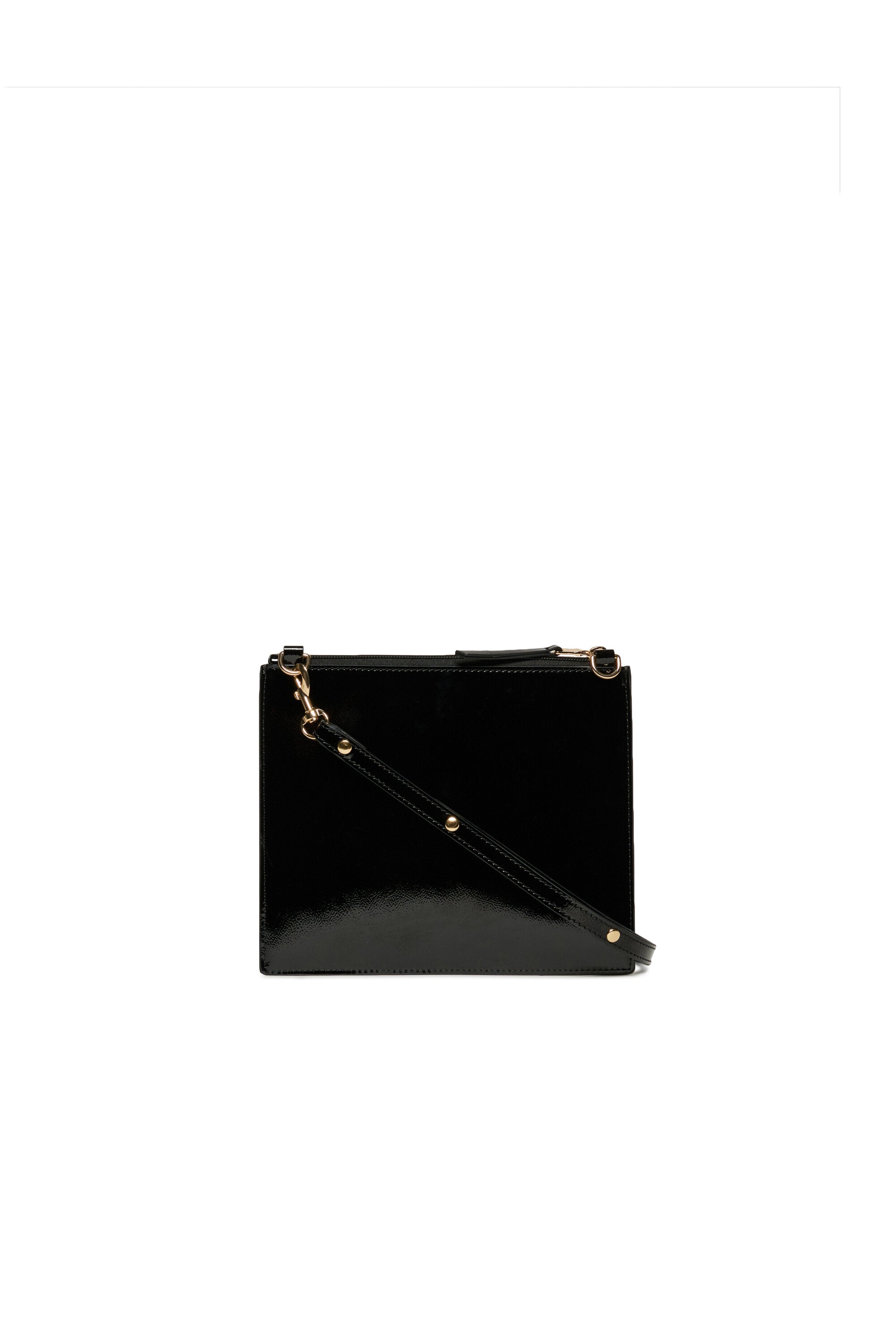 Patent leather envelope bag with logo