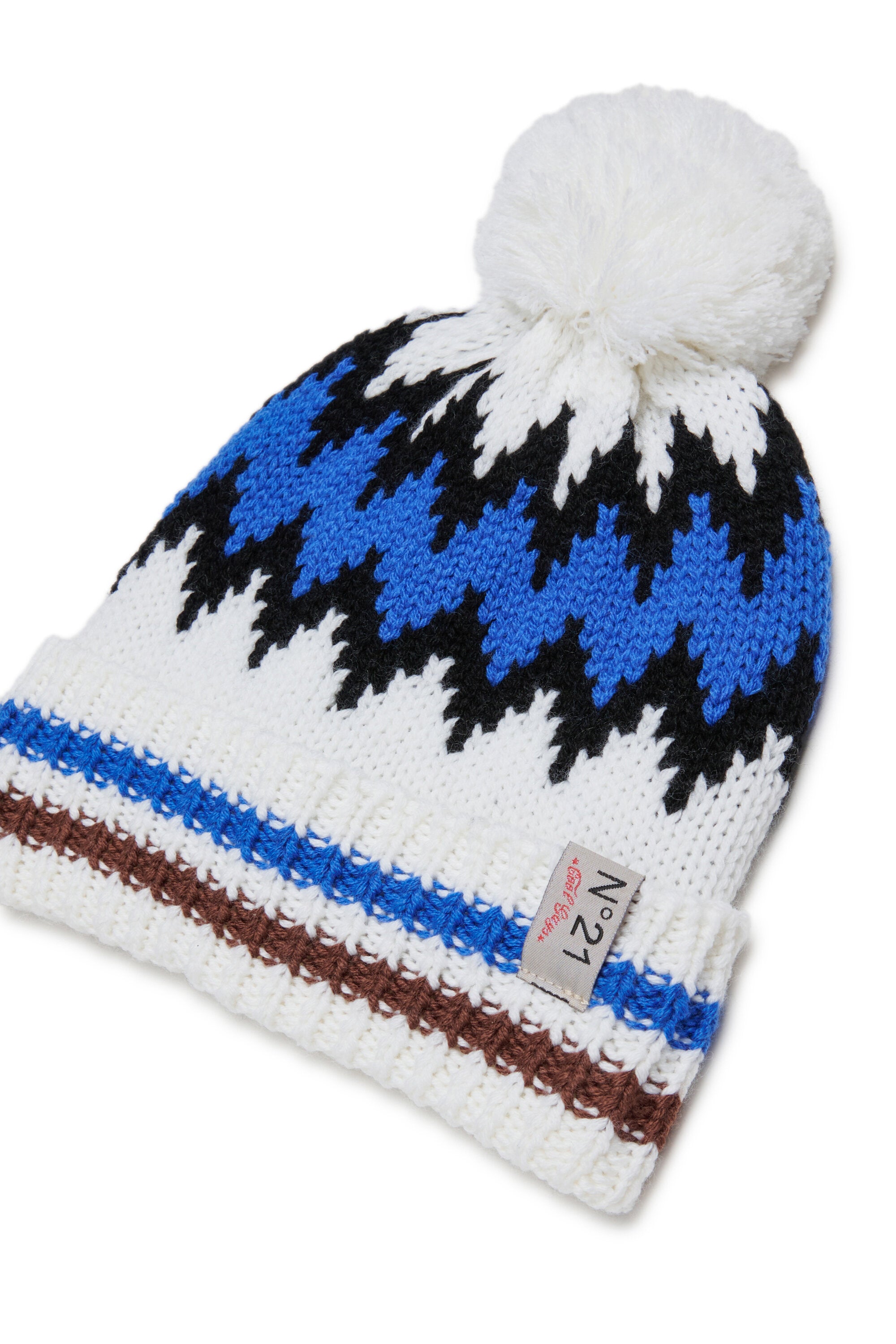 Pom-pom beanie with Norwegian pattern